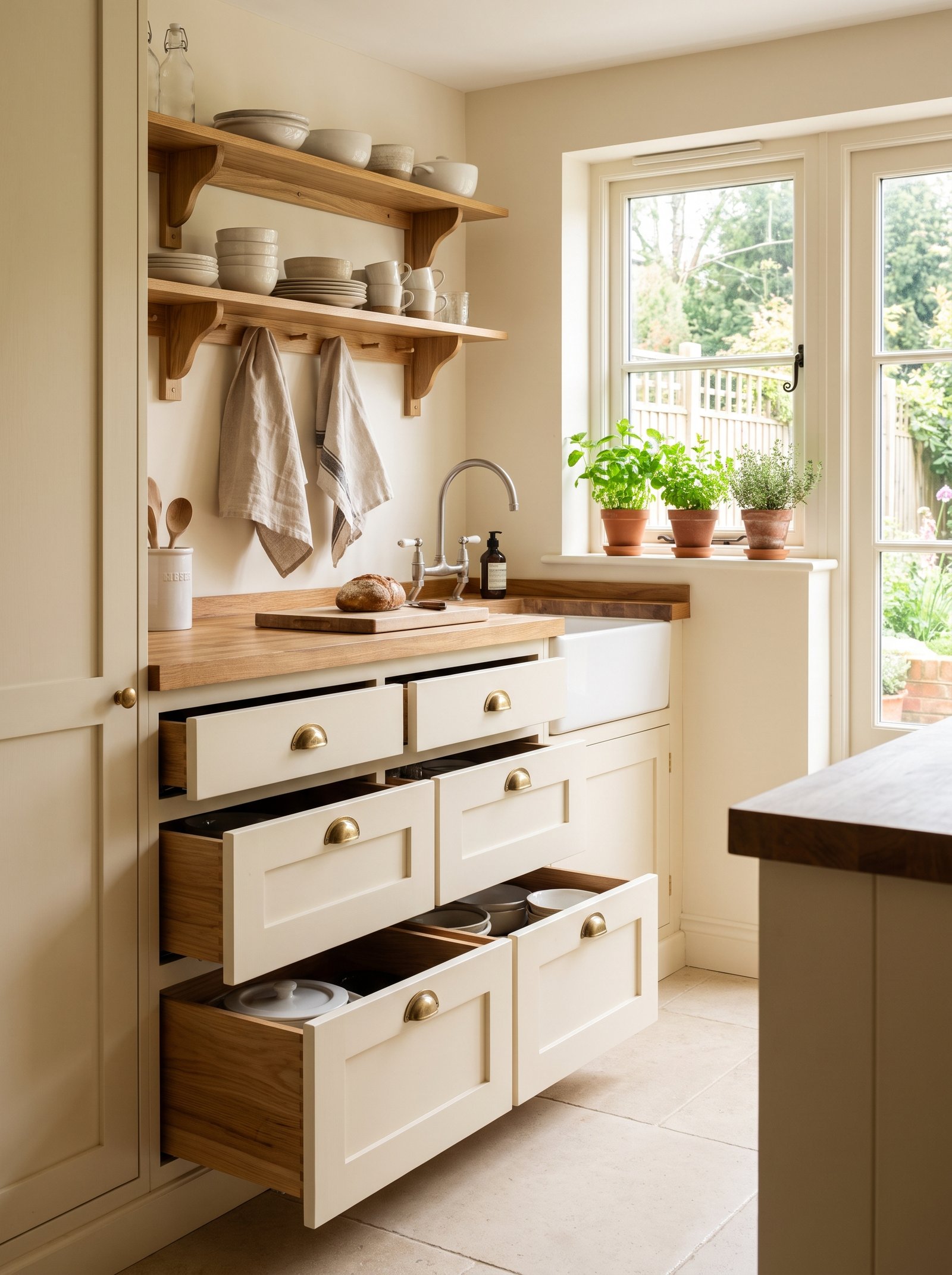 Replace lower cabinets with deep drawers