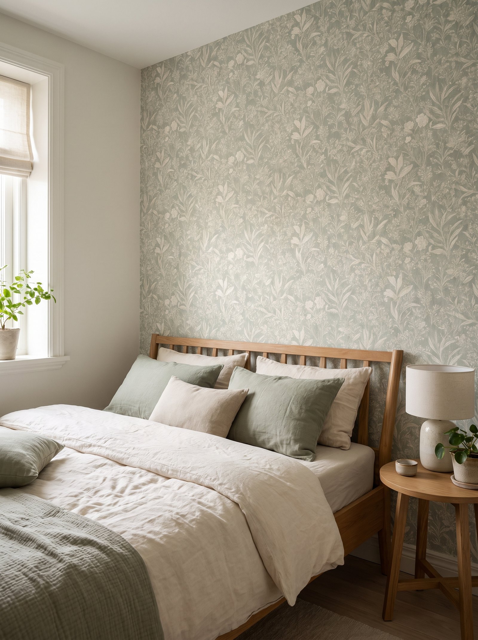 Add a peel-and-stick wallpaper accent wall behind the bed