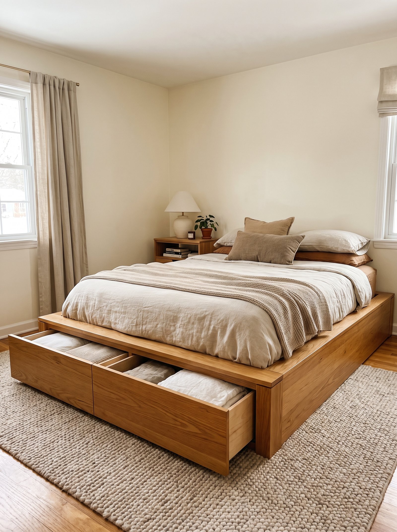 Choose a platform bed with built-in storage