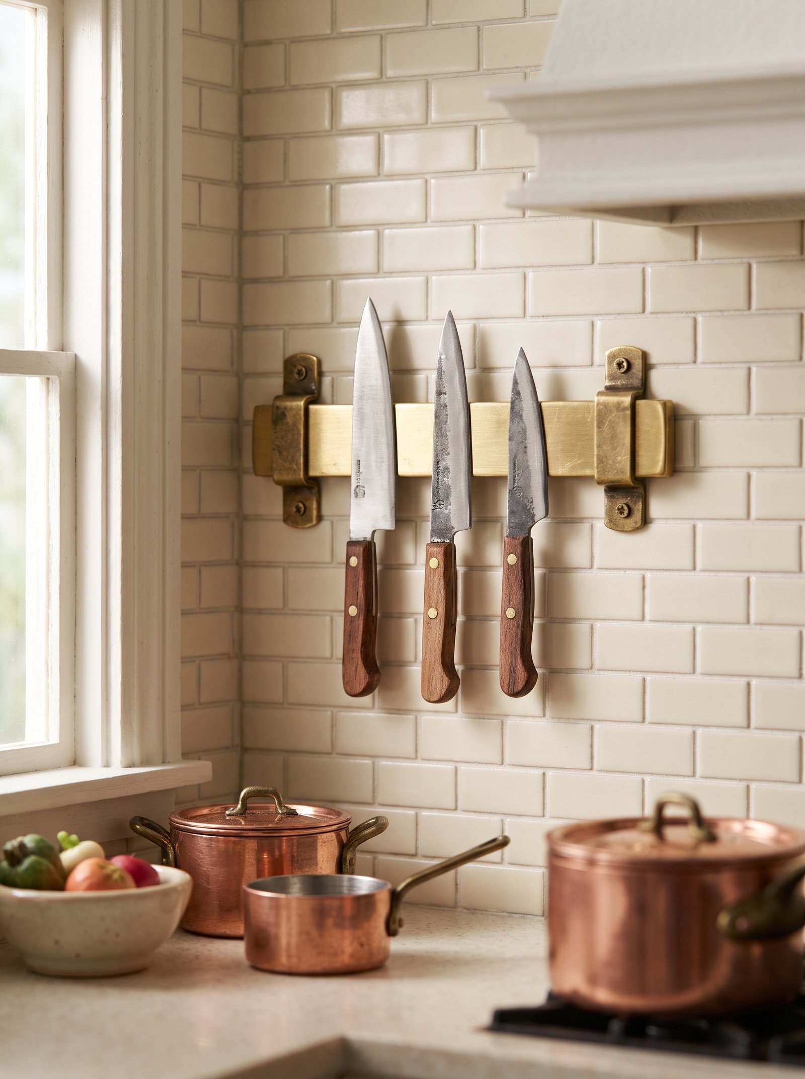 Mount a magnetic knife strip on the backsplash