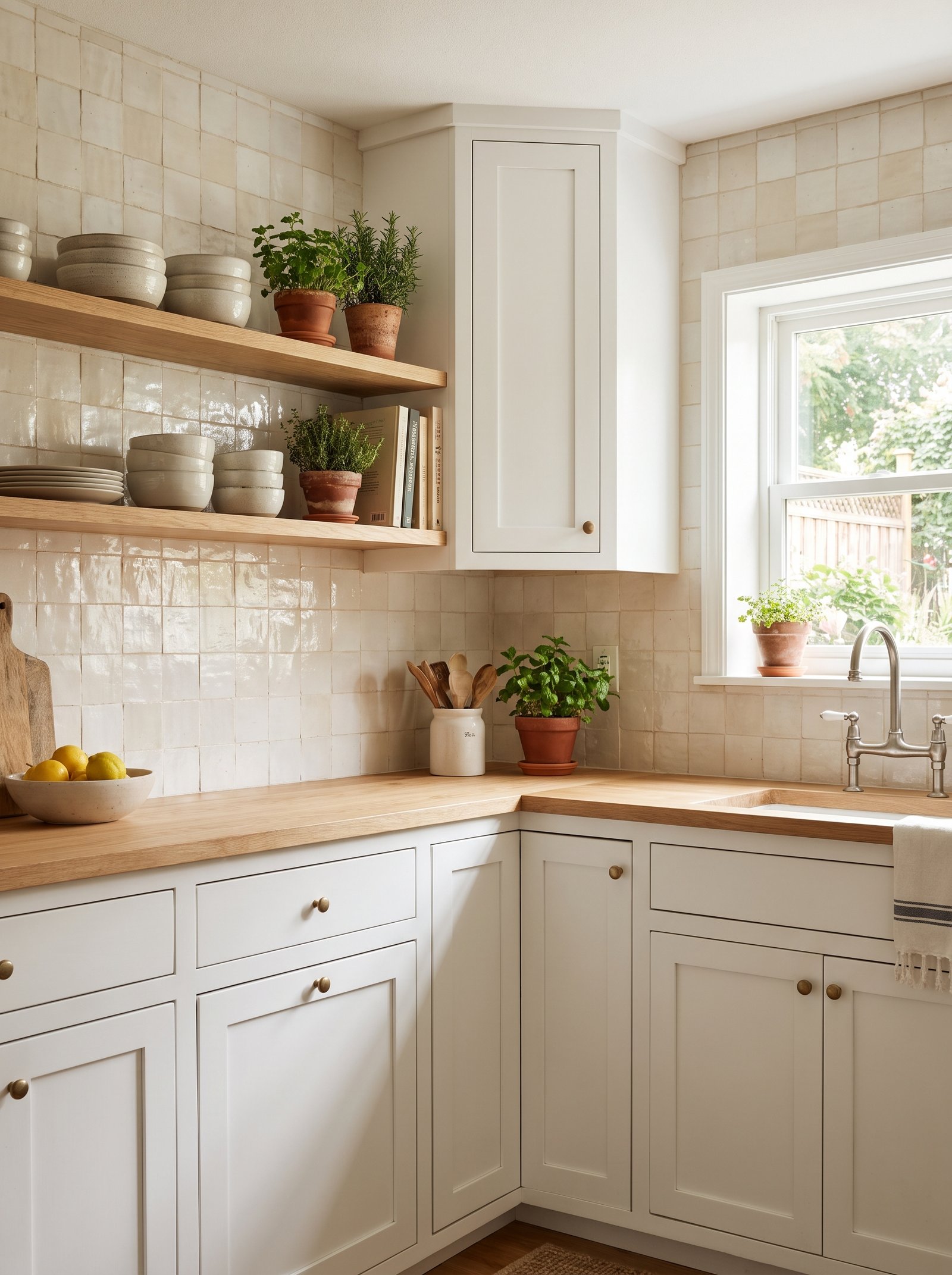 Peel and stick zellige tile backsplash in a rental kitchen
