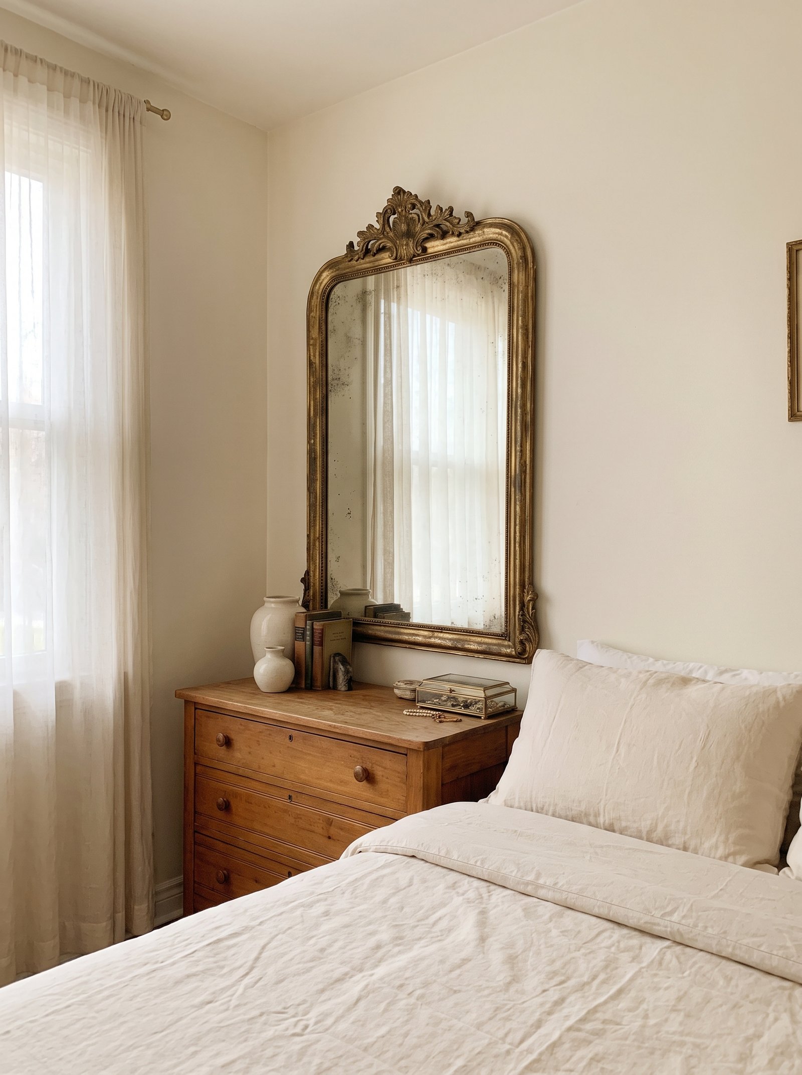 Hang a large mirror above a dresser or bed