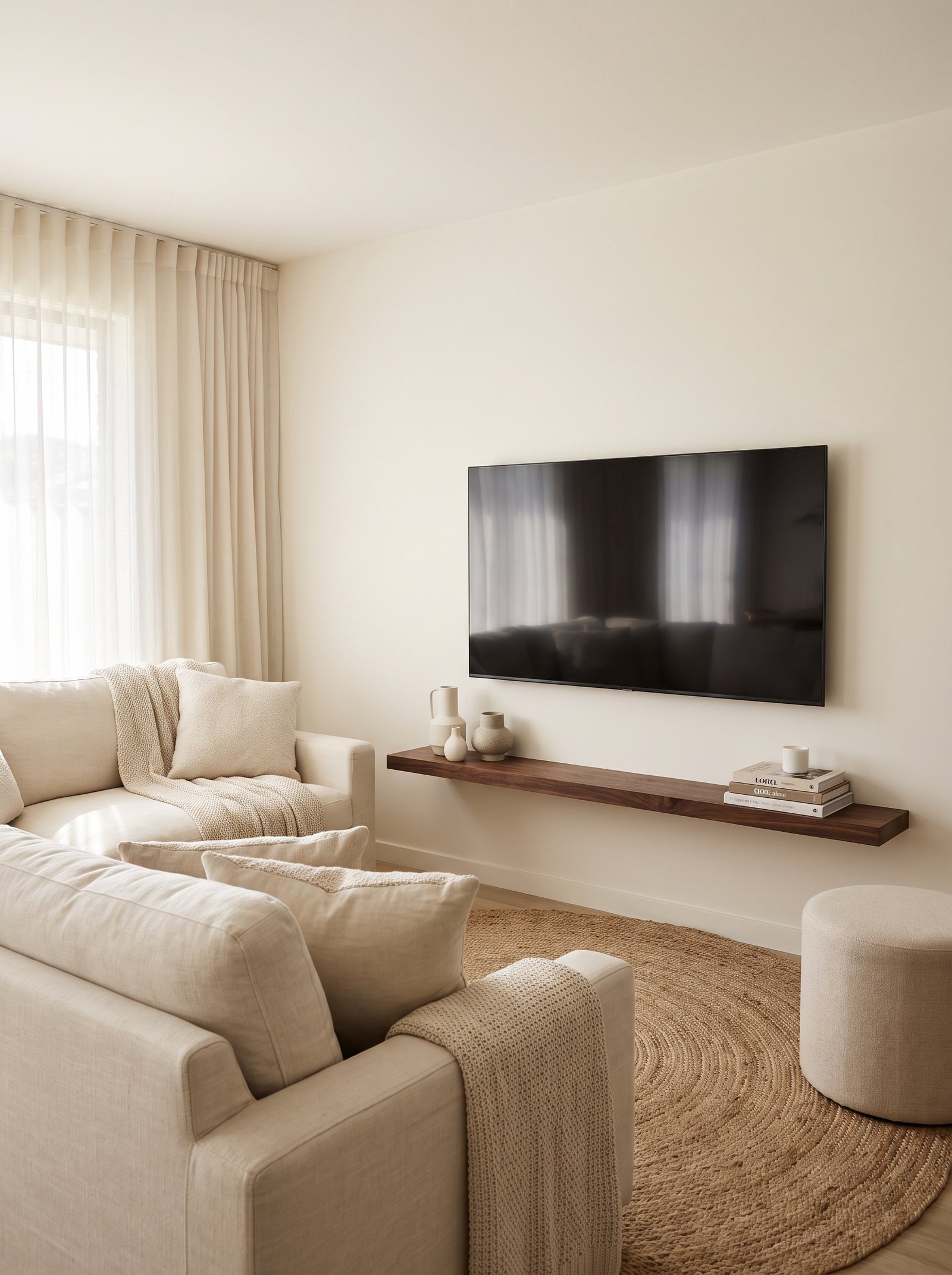 7. Replace the coffee table with an upholstered ottoman