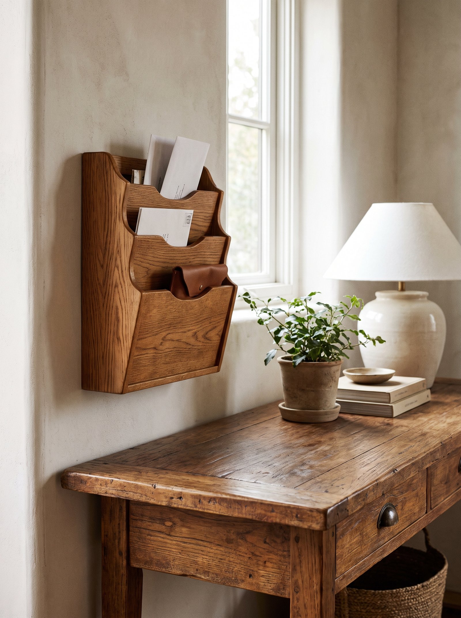 Add a small mail organizer or wall pocket