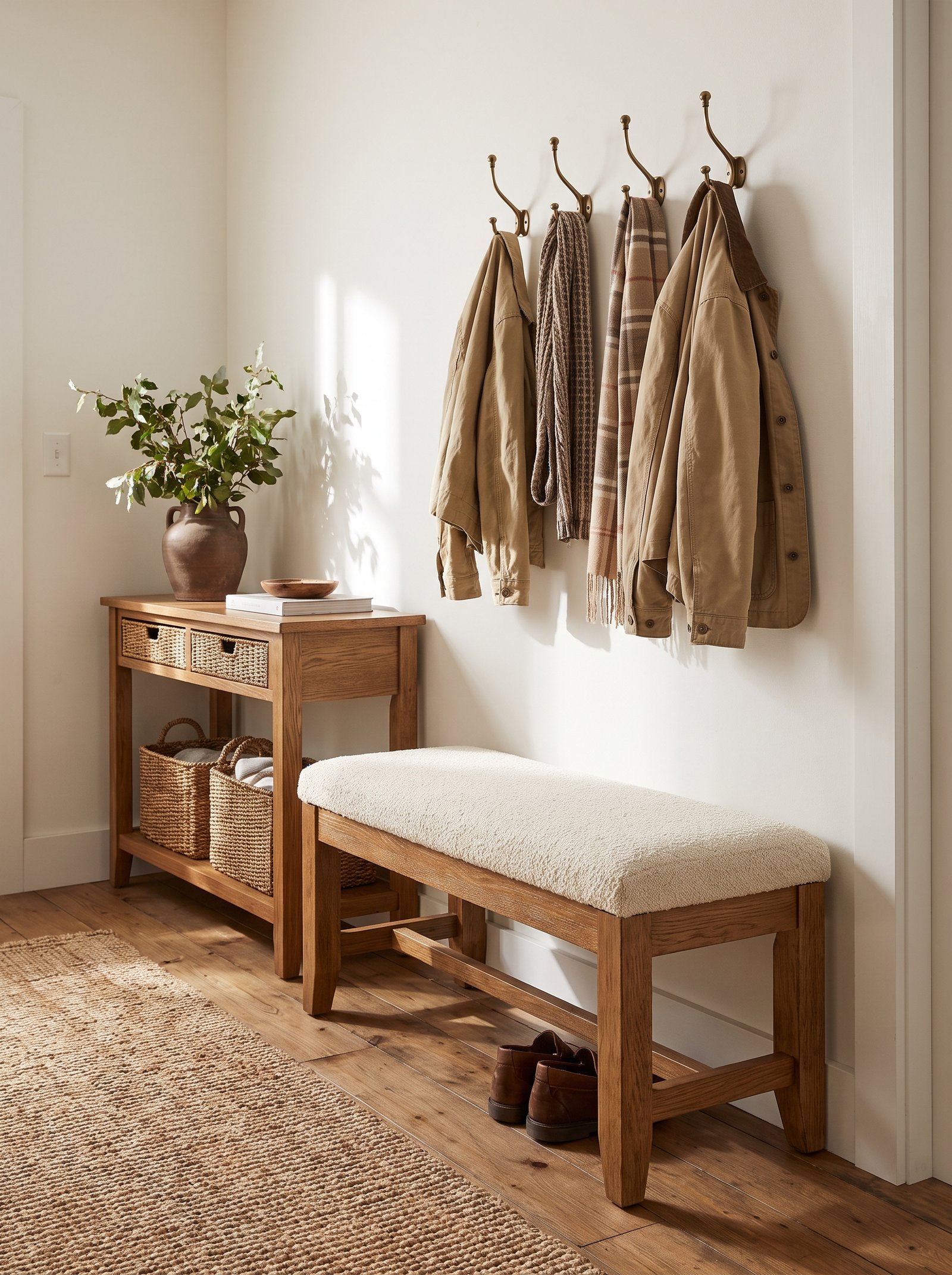 Add a small bench or stool for shoes