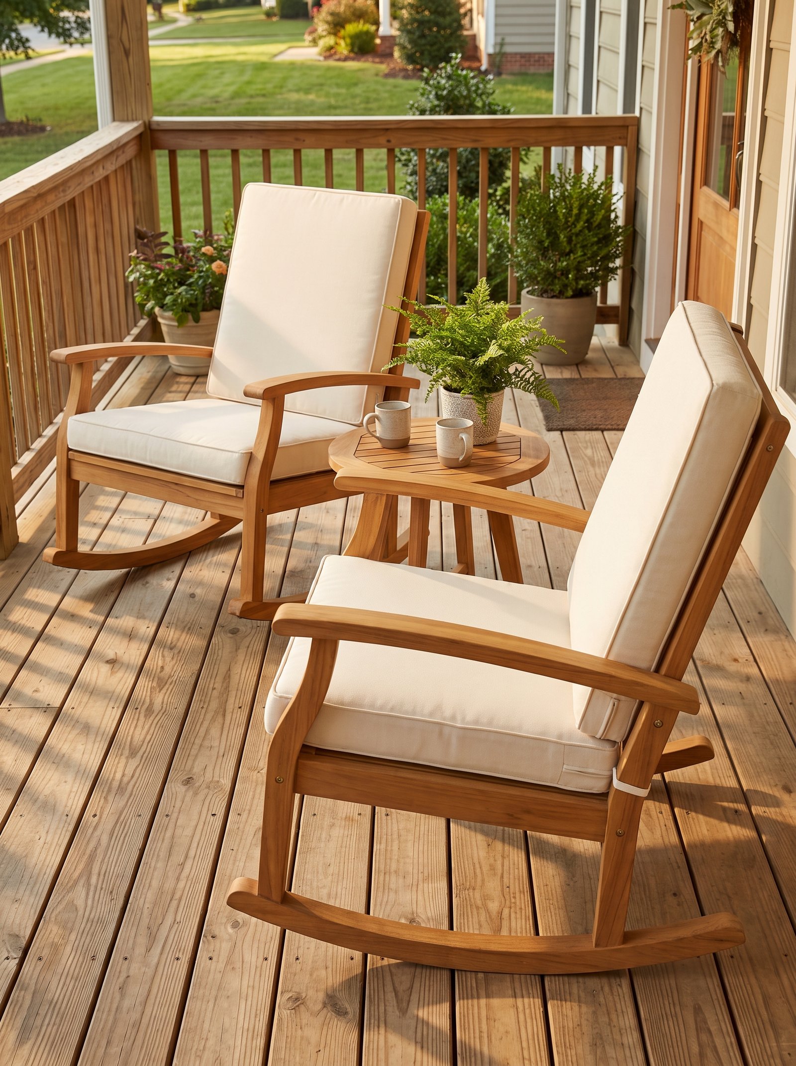 Add two matching rocking chairs or a small settee