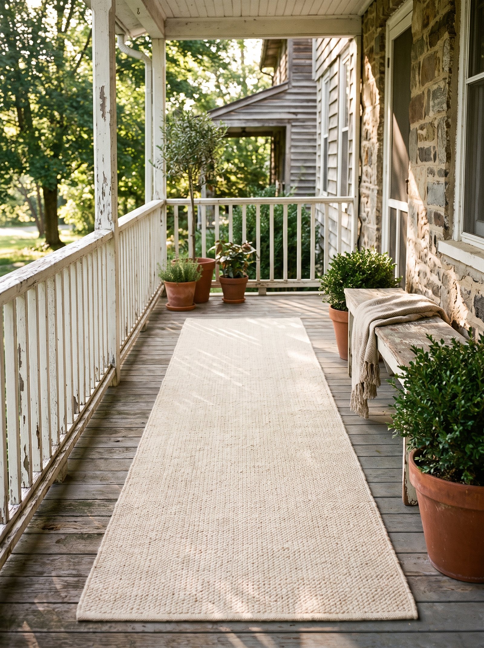 Add an outdoor rug runner in front of the door