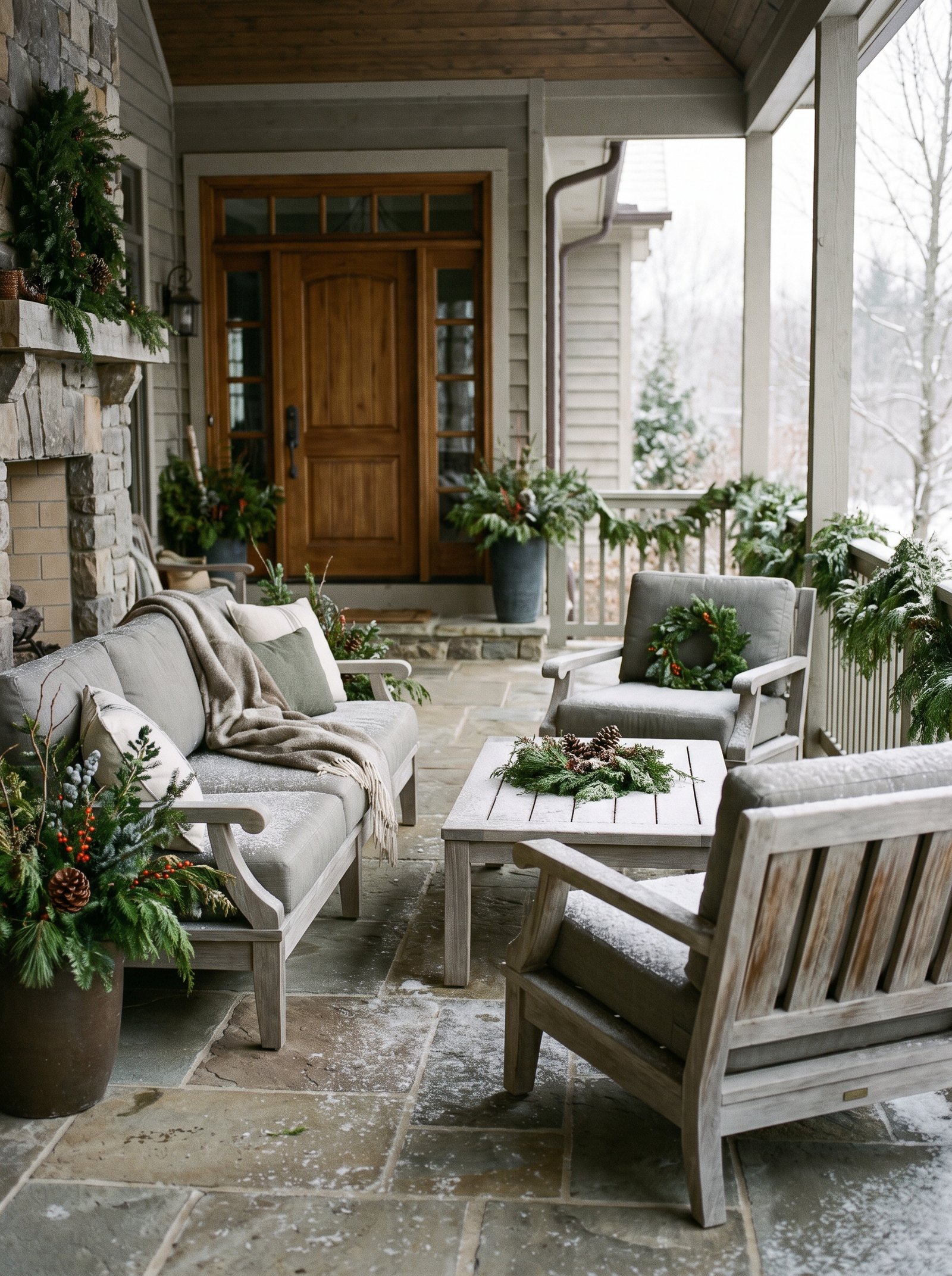 Keep the porch furniture year-round if climate allows