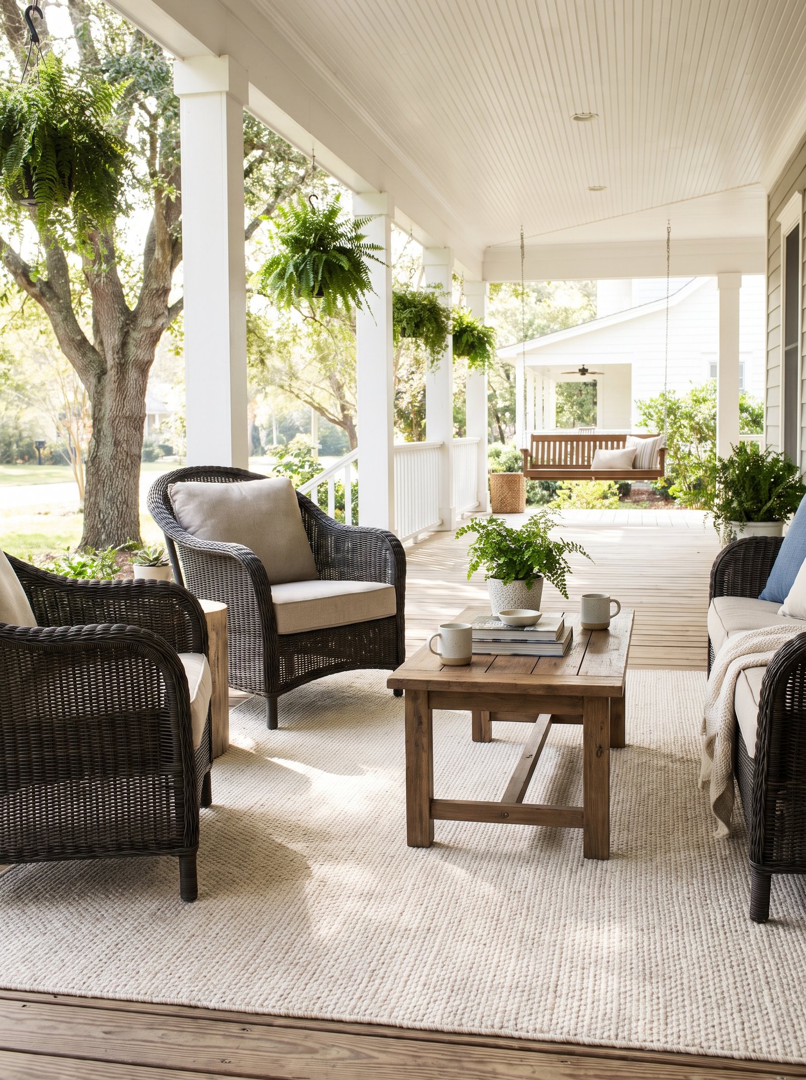 Layer a large outdoor rug