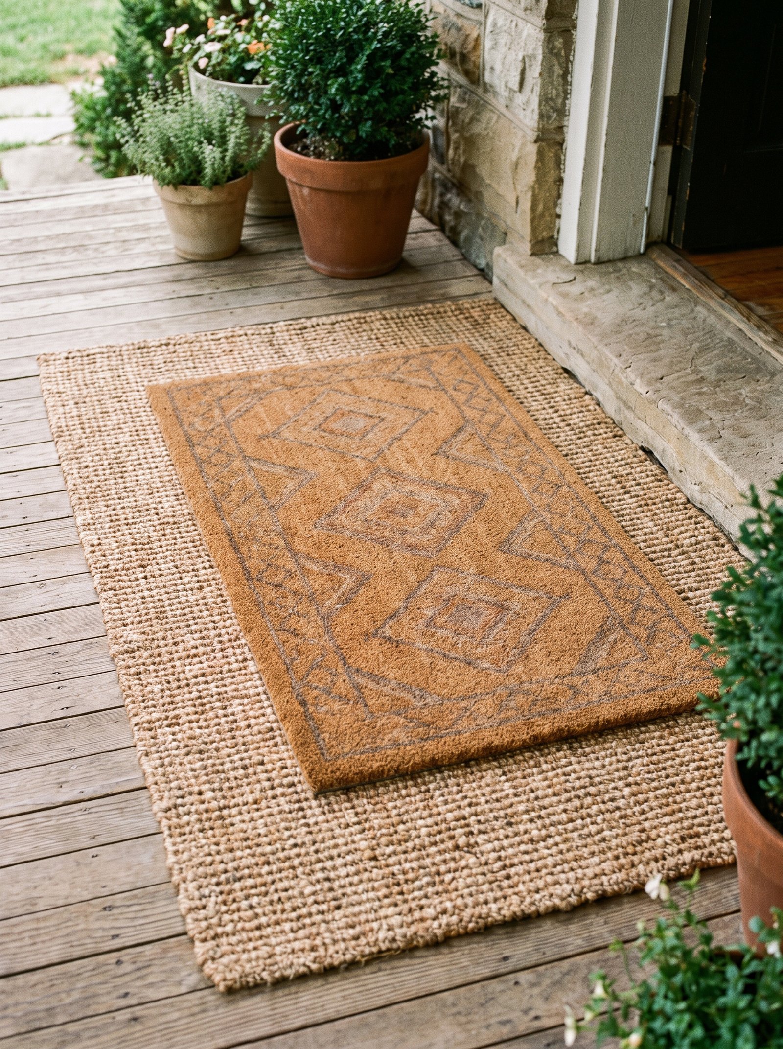 Add a plush layered doormat