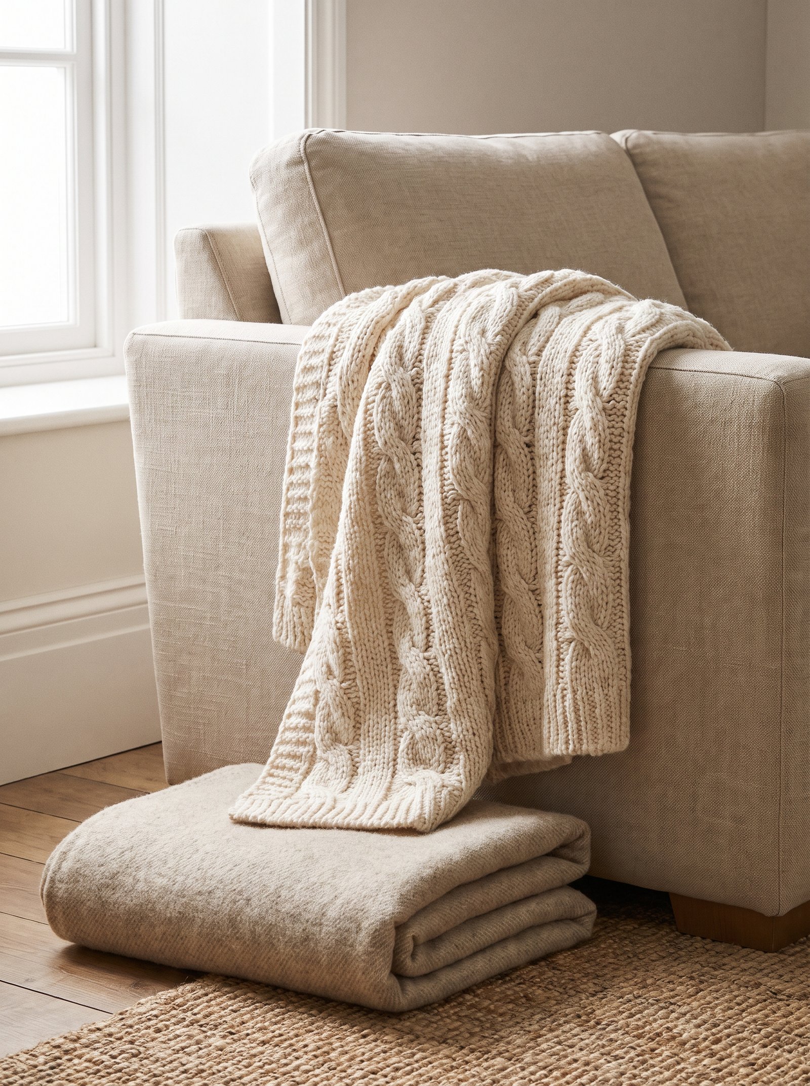 Swap lightweight throws for heavy wool or knit