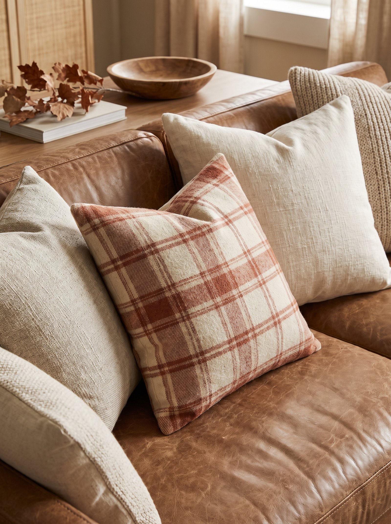 Add a plaid or subtle stripe pillow