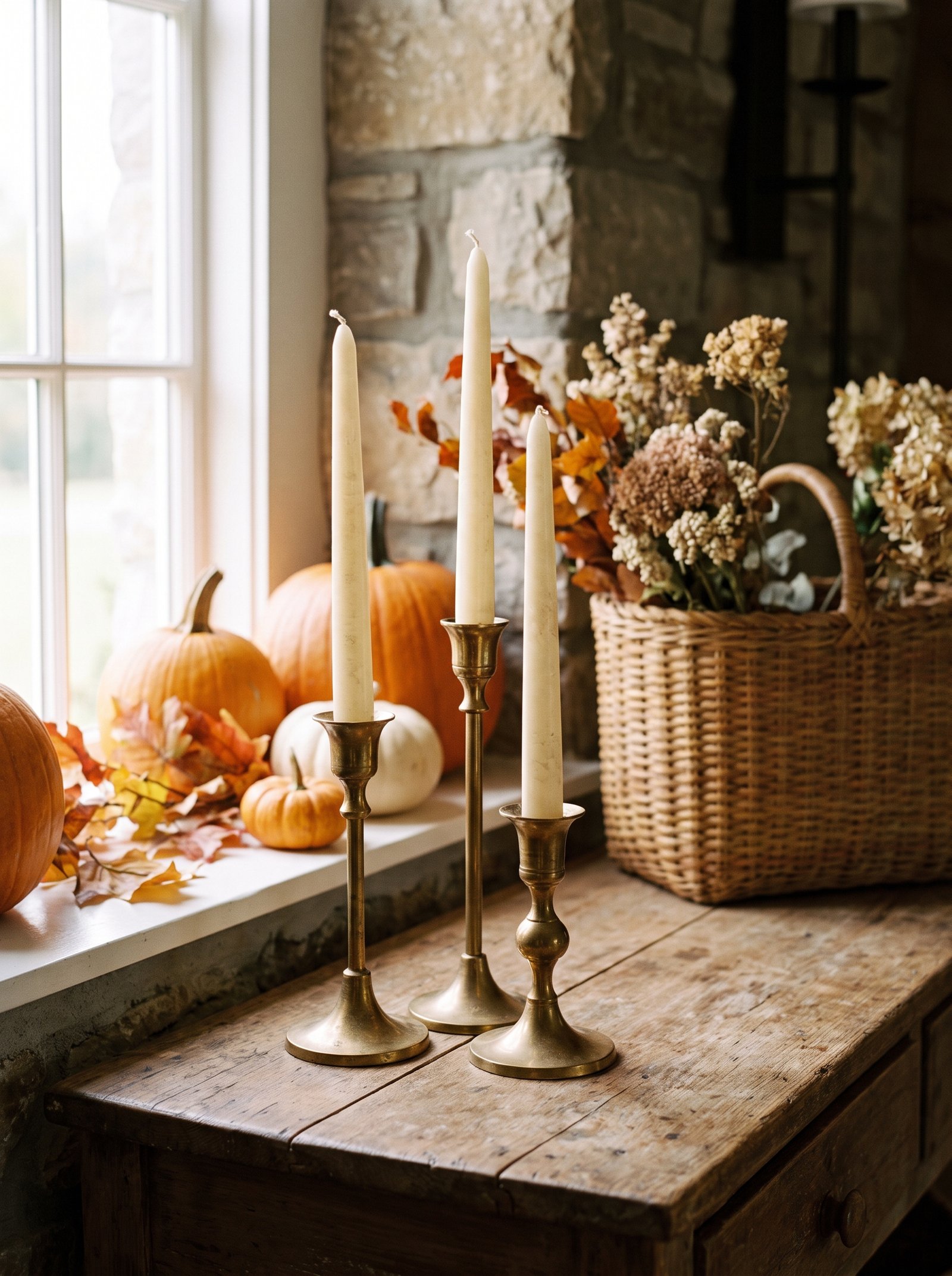 Add warm-toned candles in graduated heights