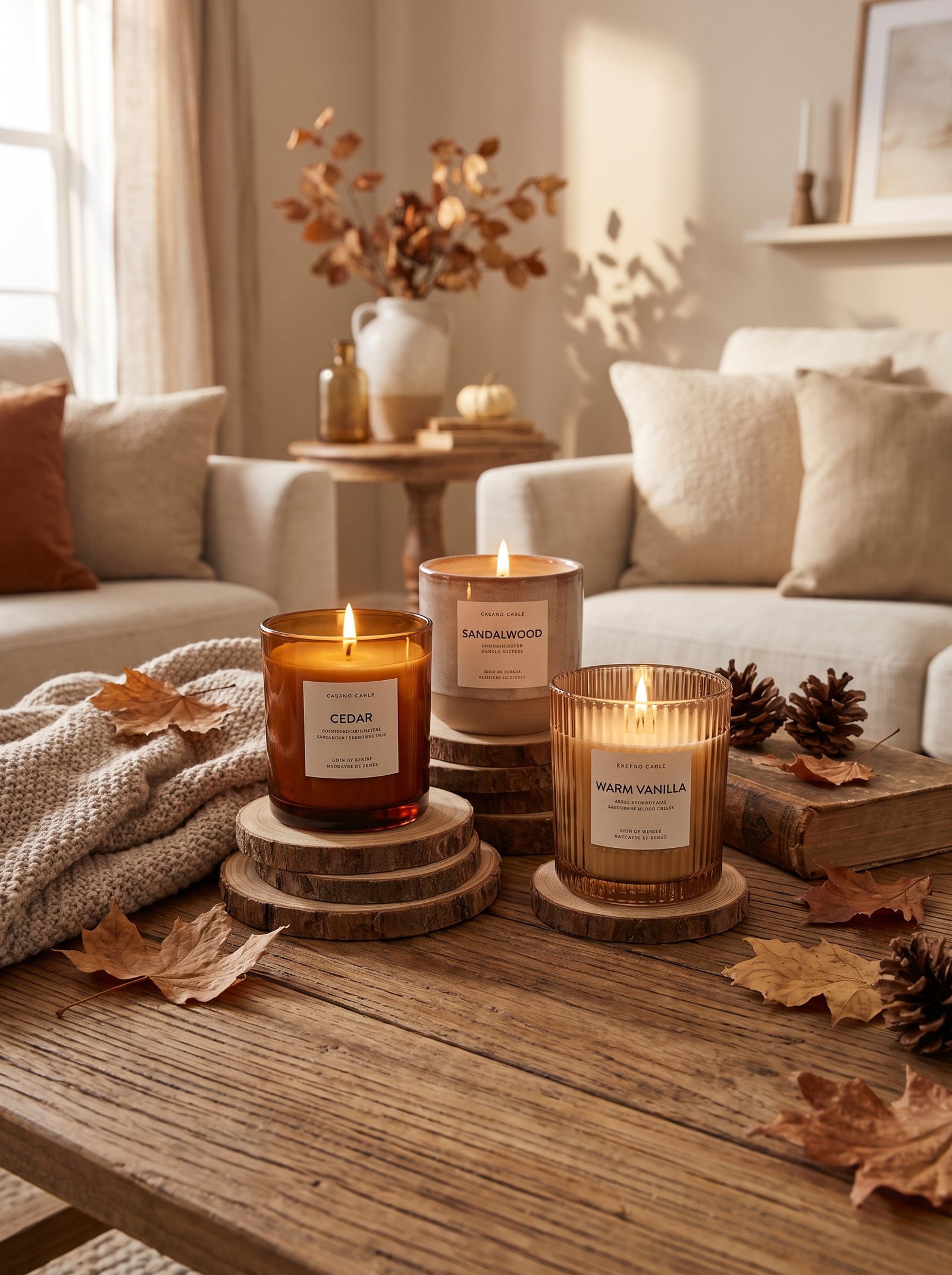Light warm-scented candles