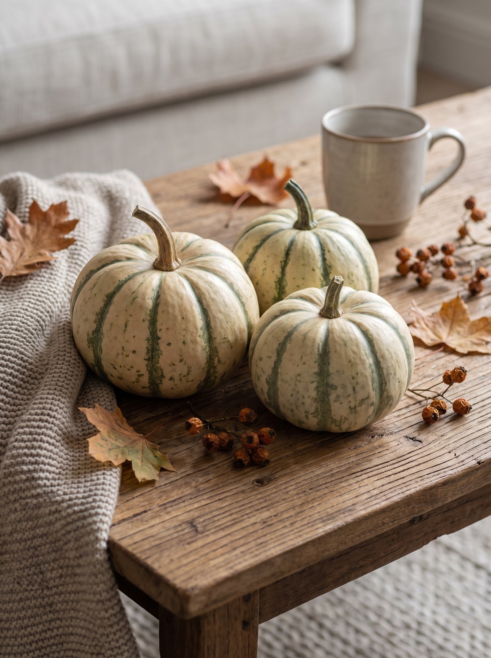 Add small pumpkins in cream or sage (not orange)