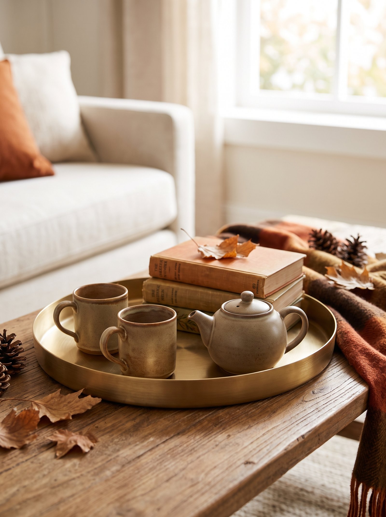 Add a warm mug and small tray moment