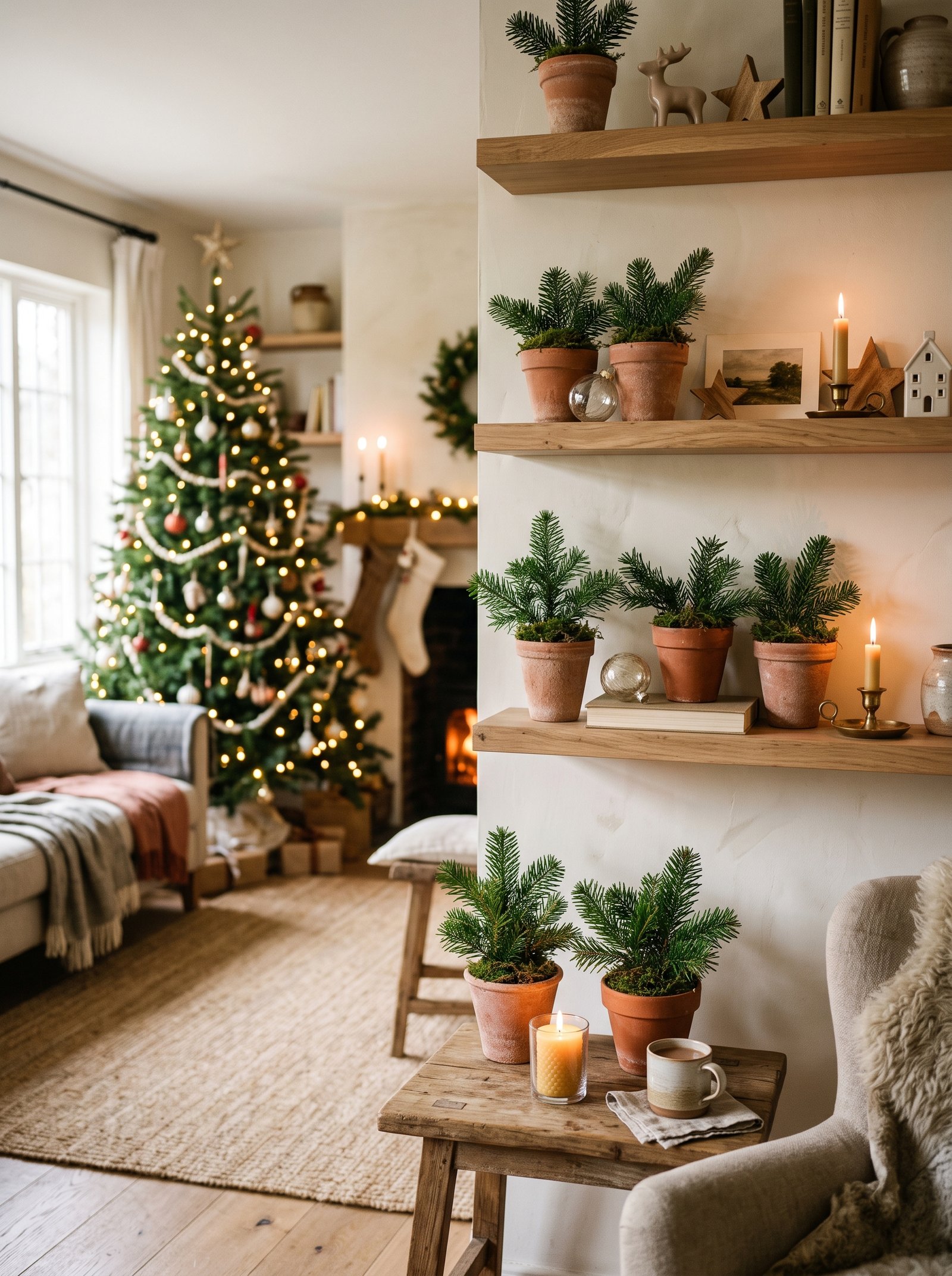 Add small terracotta or cream Christmas planters