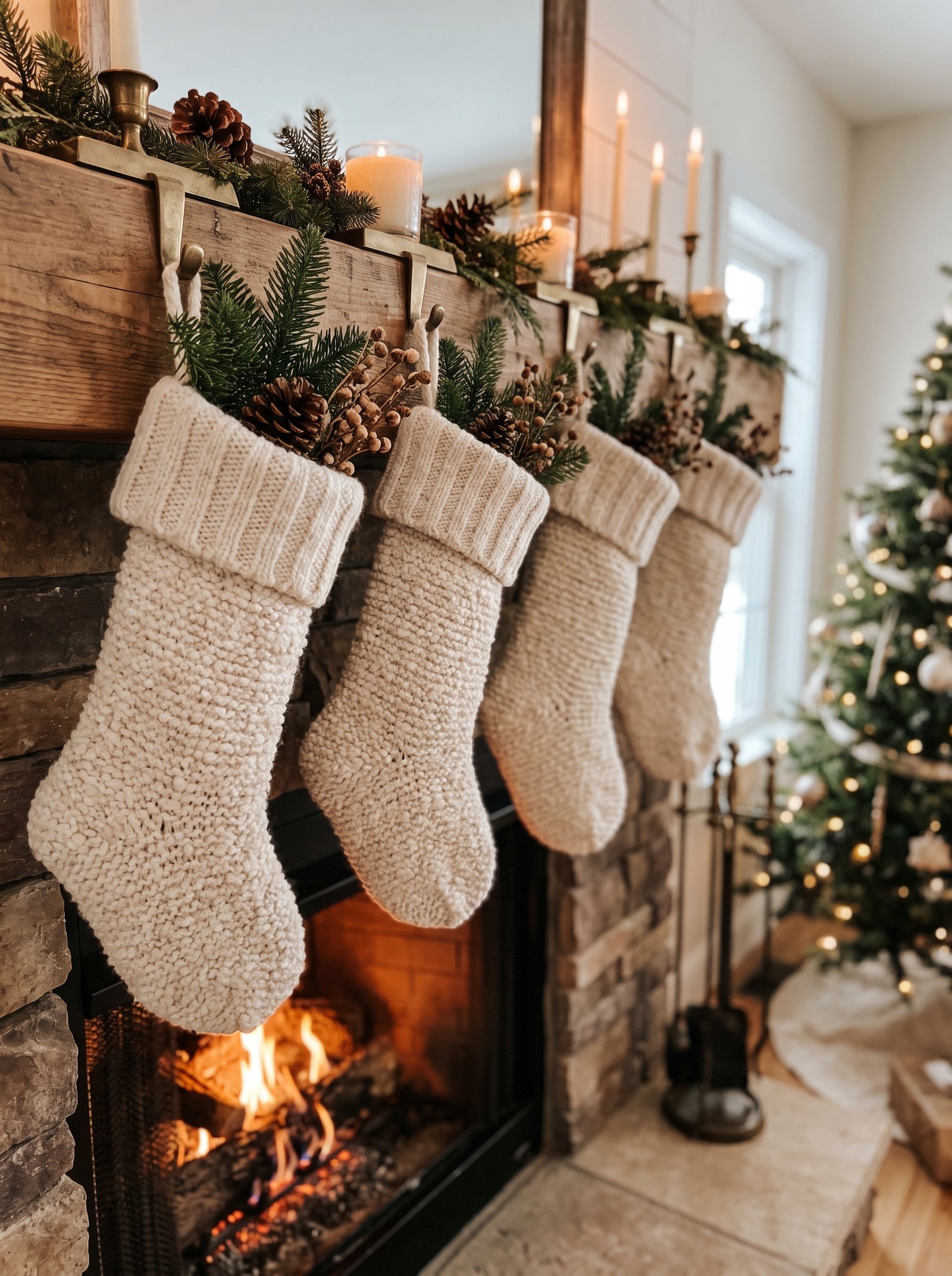 Add stockings in cream or muted burgundy