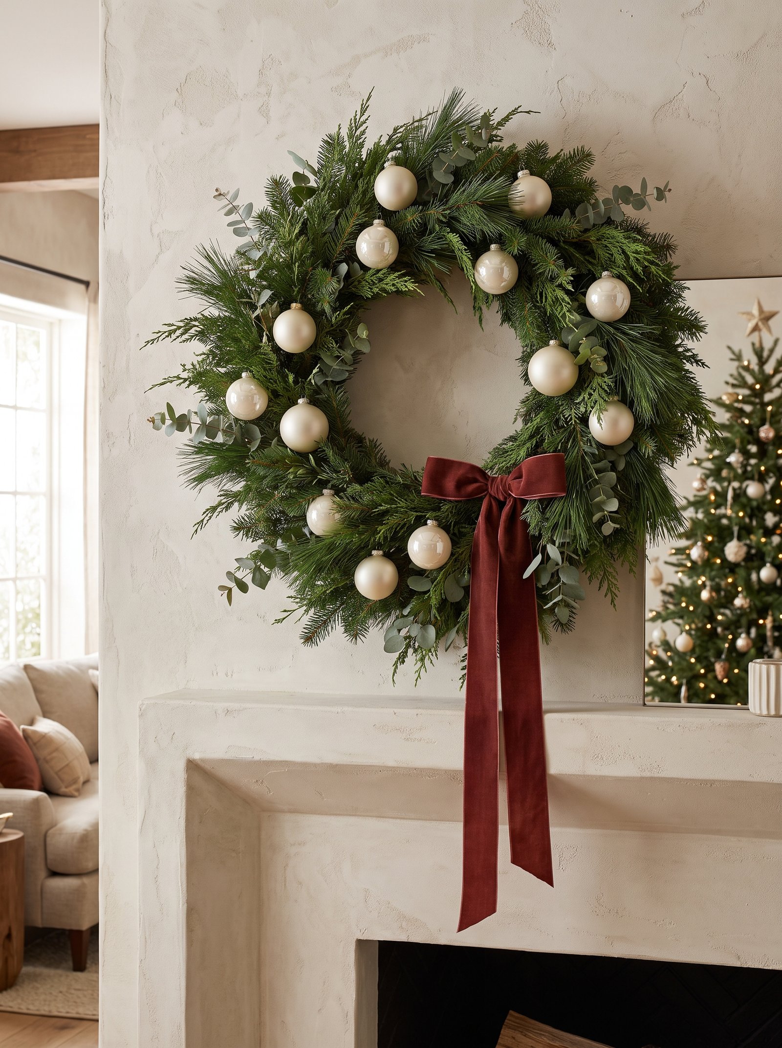 Add a large wreath to a wall or window