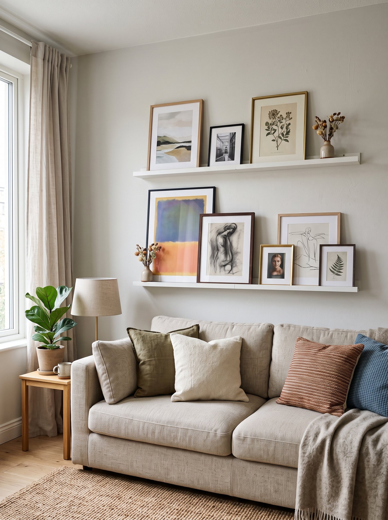 Add art with picture ledges and command strips