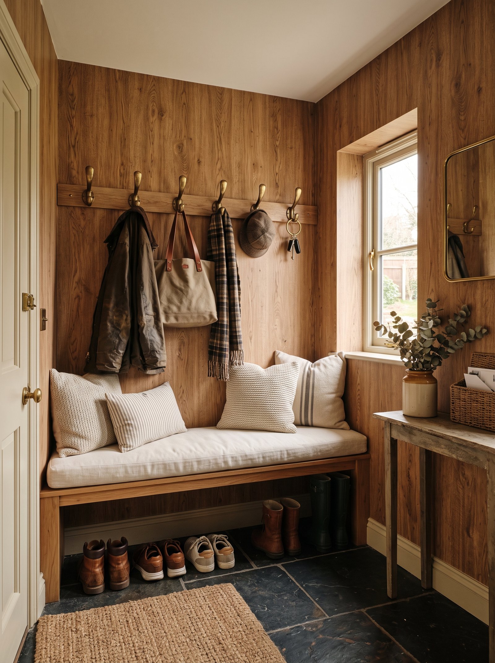 Warm wood-grain for the mudroom