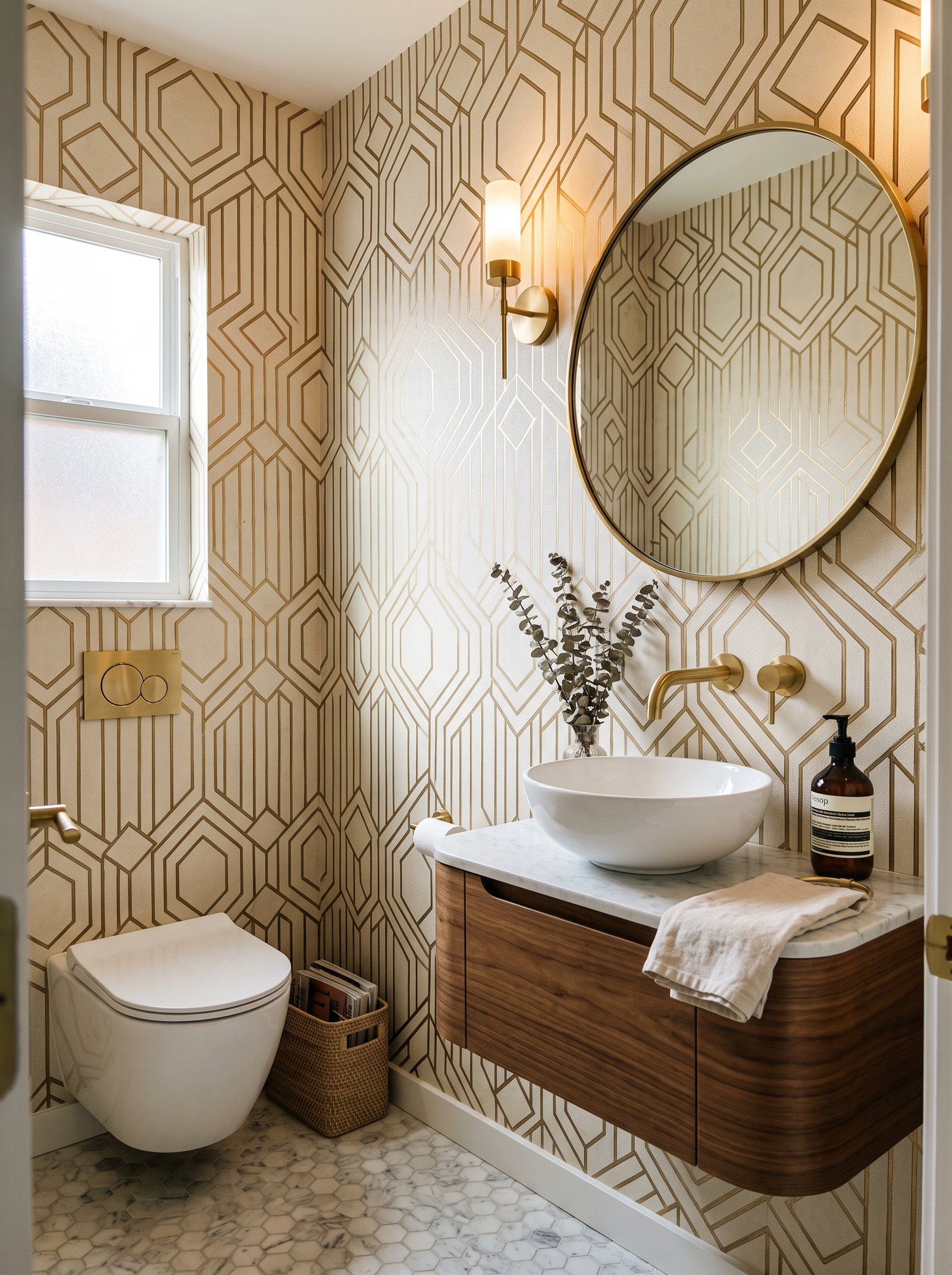 Bold geometric for the entry or powder room