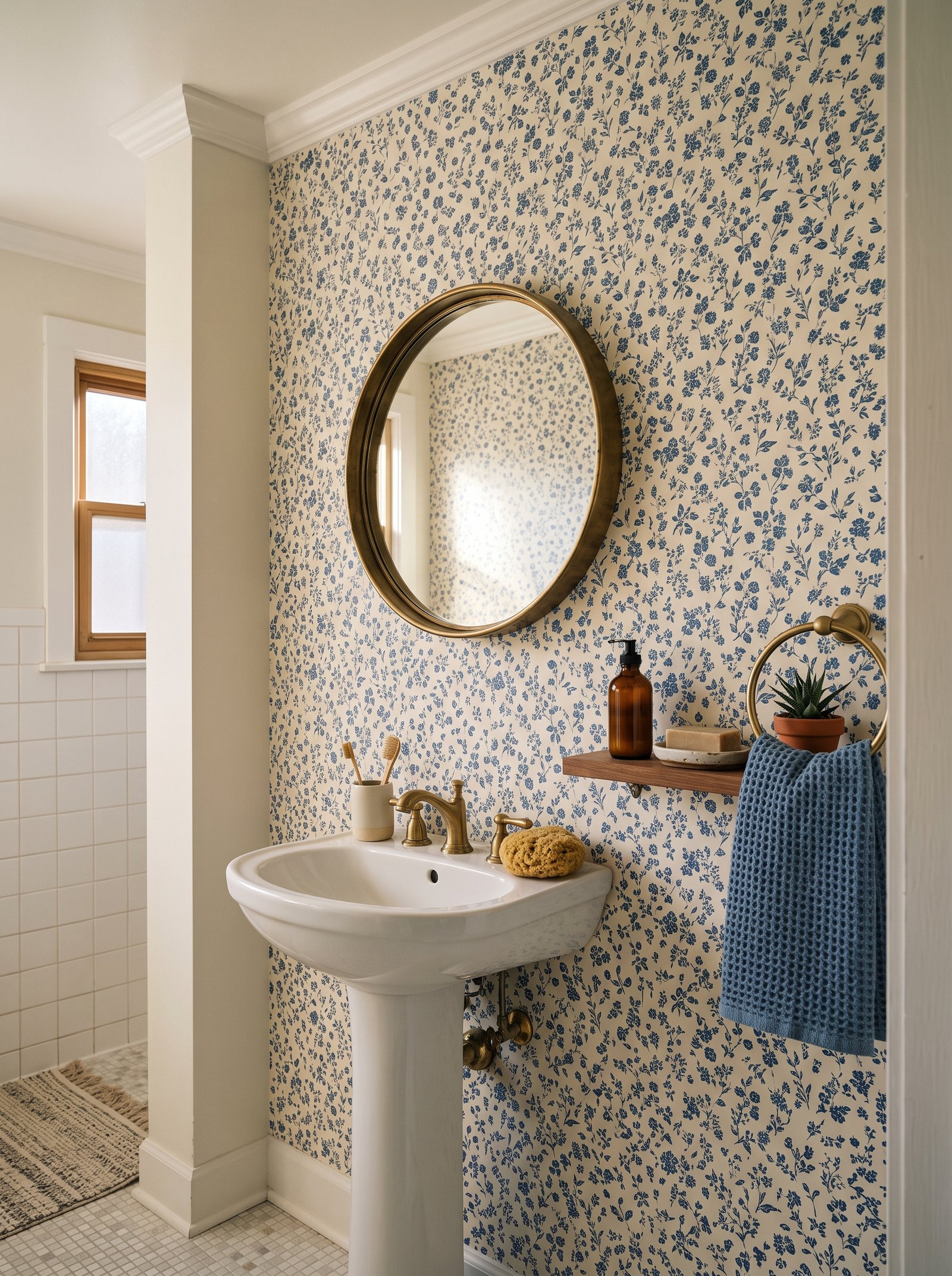 Small-scale ditzy print for a bathroom