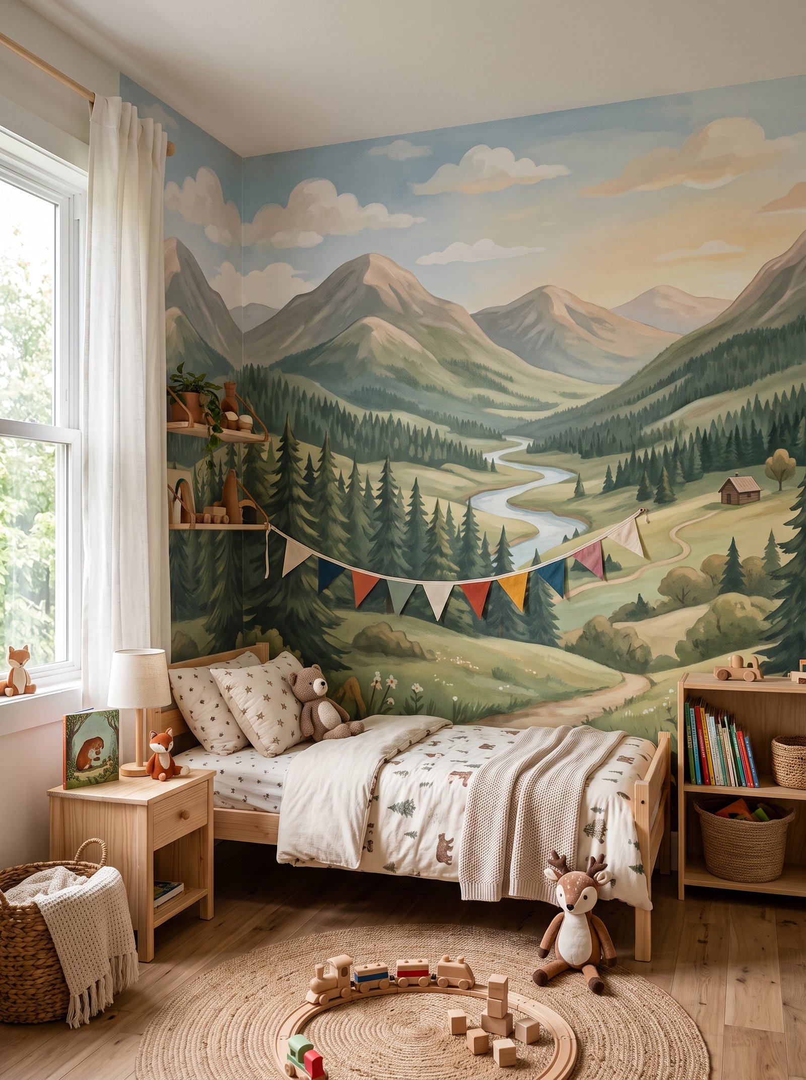 Botanical mural for the kids room