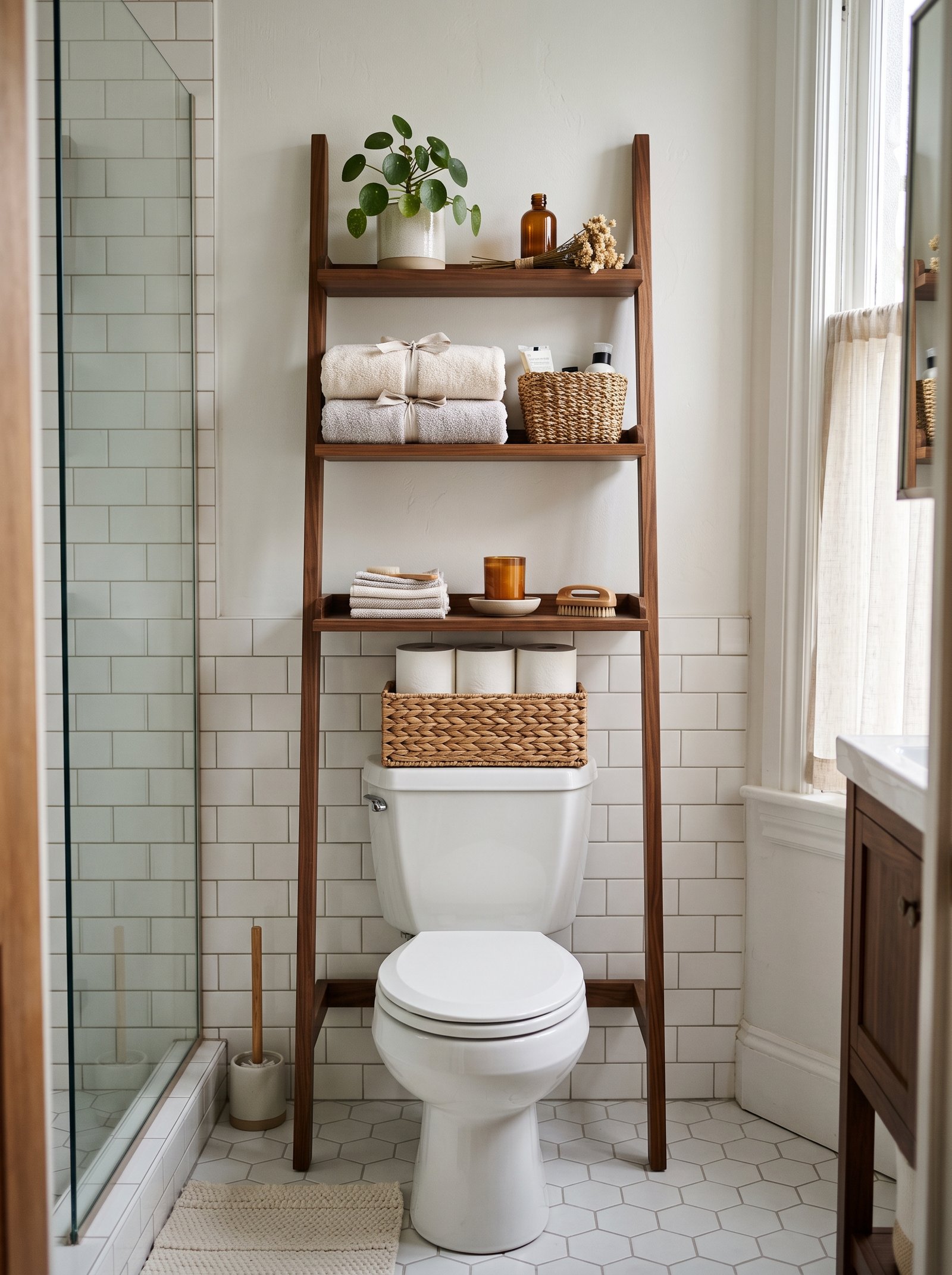 Over-the-toilet ladder shelf