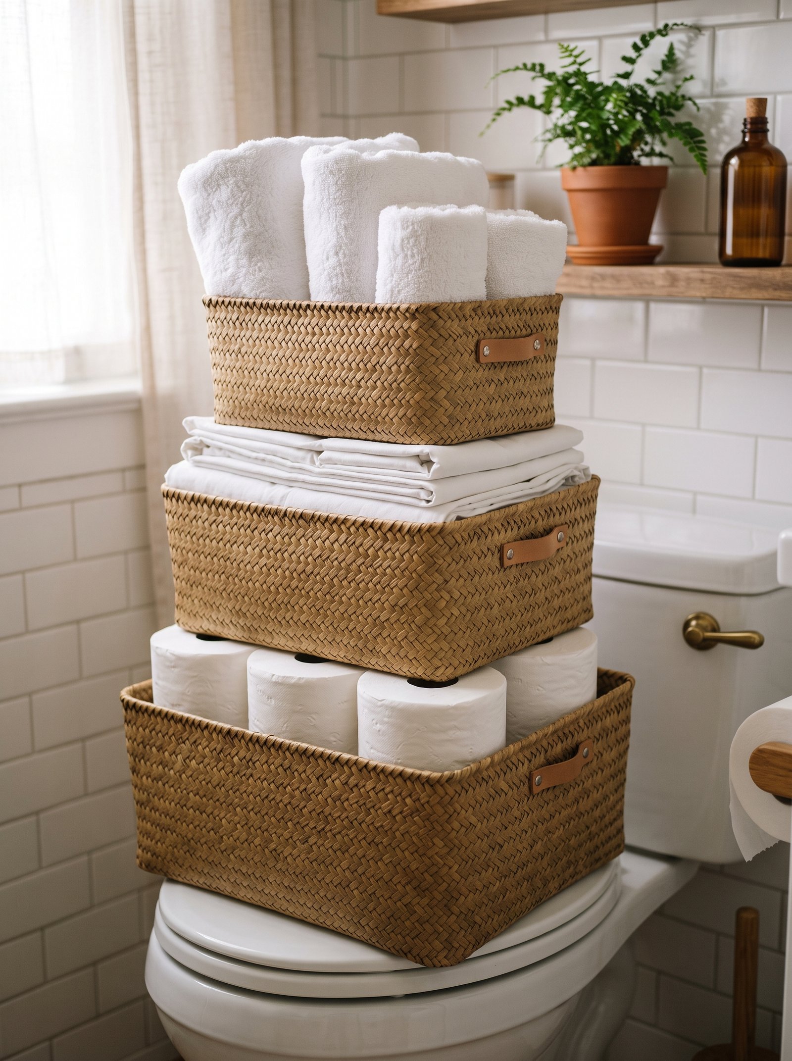 Small stackable bins for the linen area