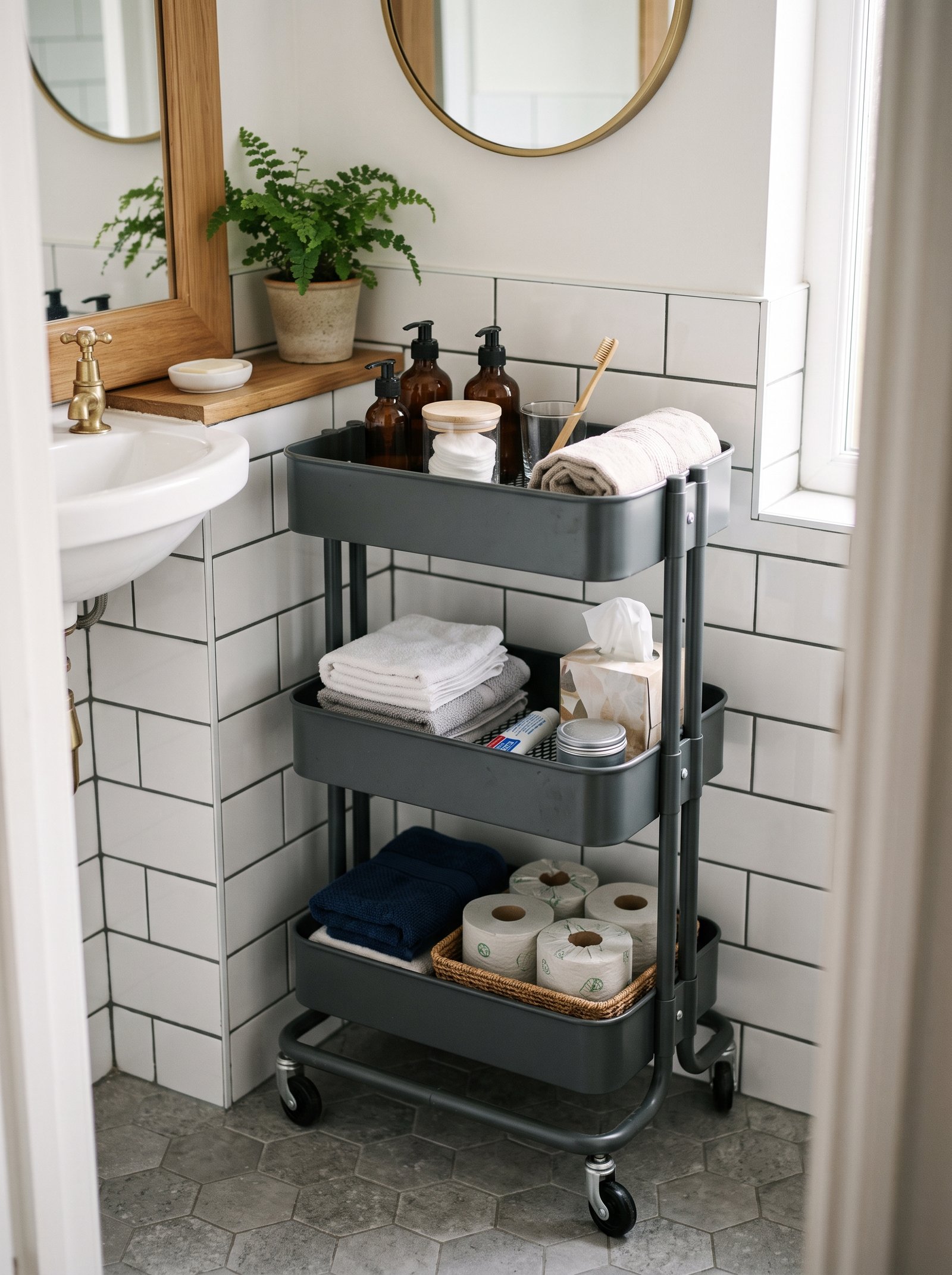 Small rolling cart in the corner