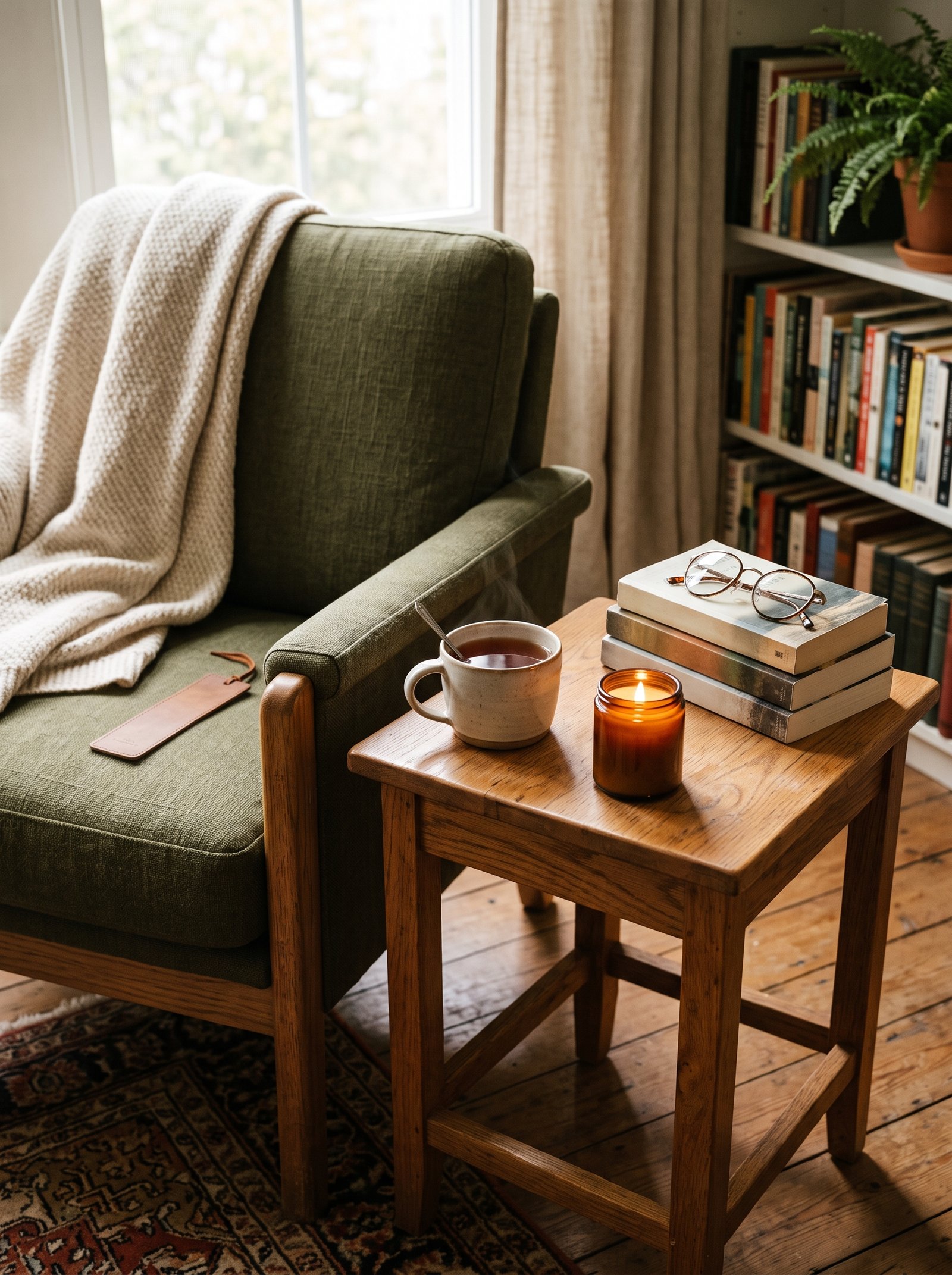 Add a small side table for tea and books