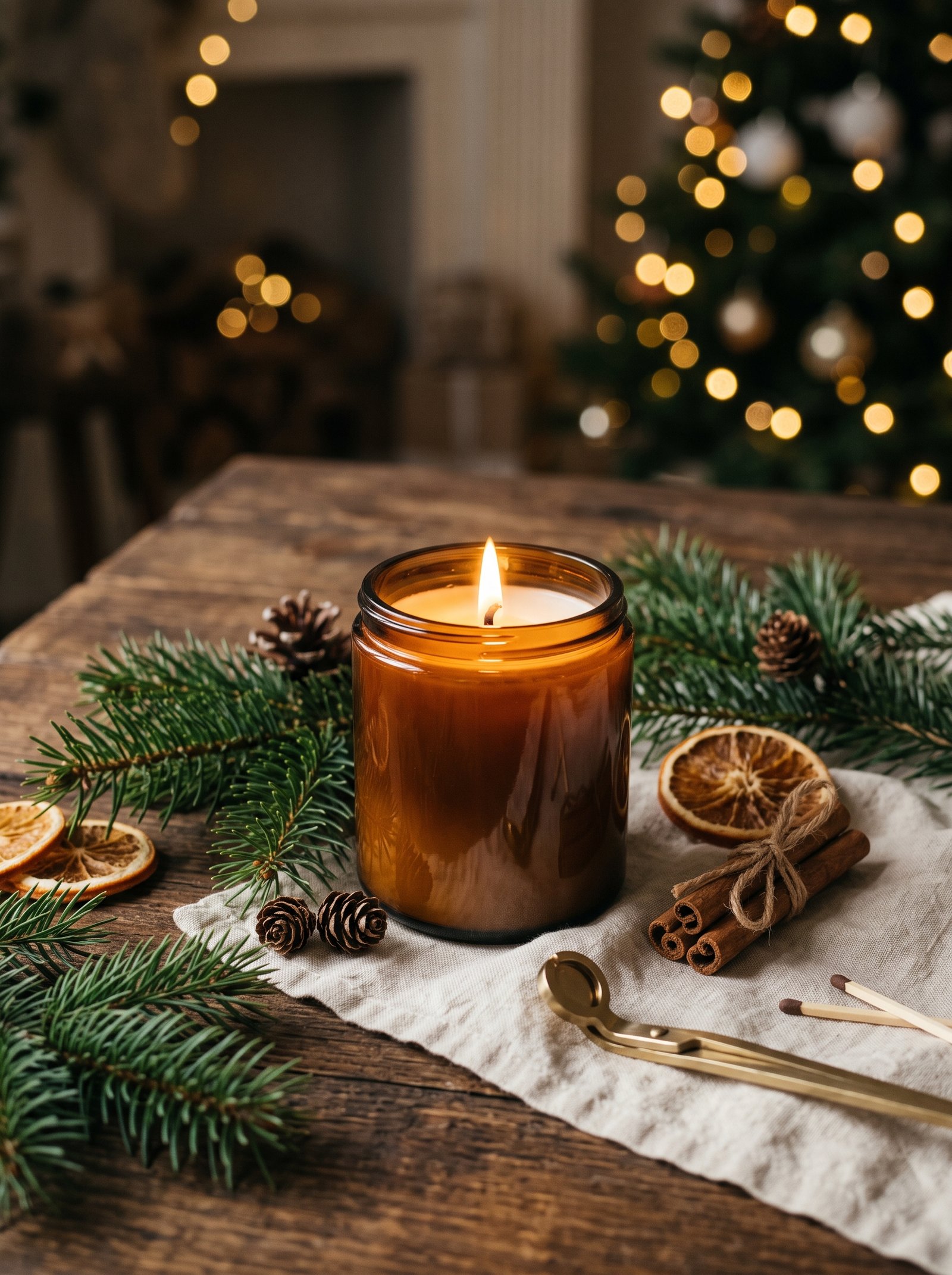 Light amber or cedar scented candles daily