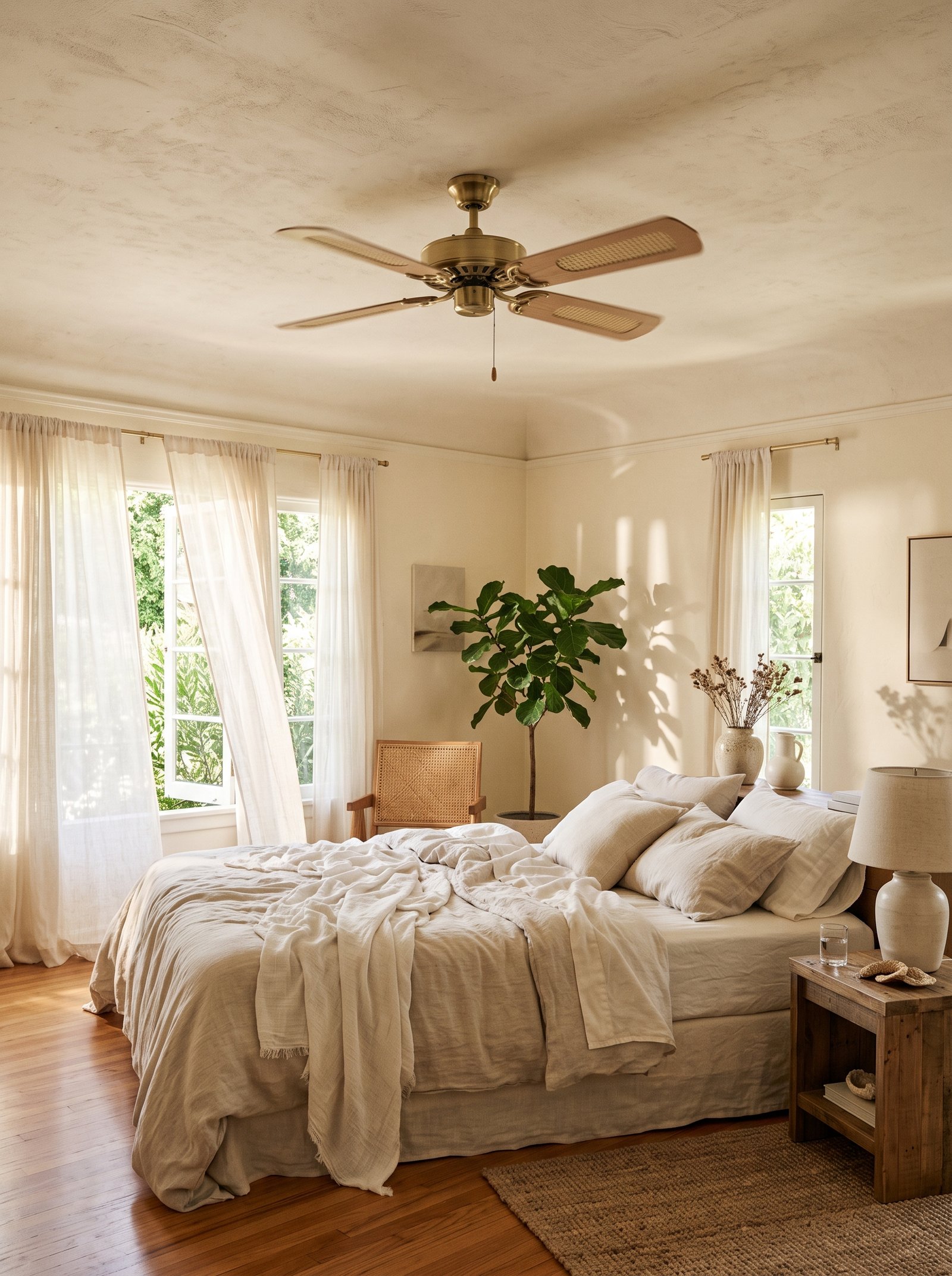 Install a brass ceiling fan