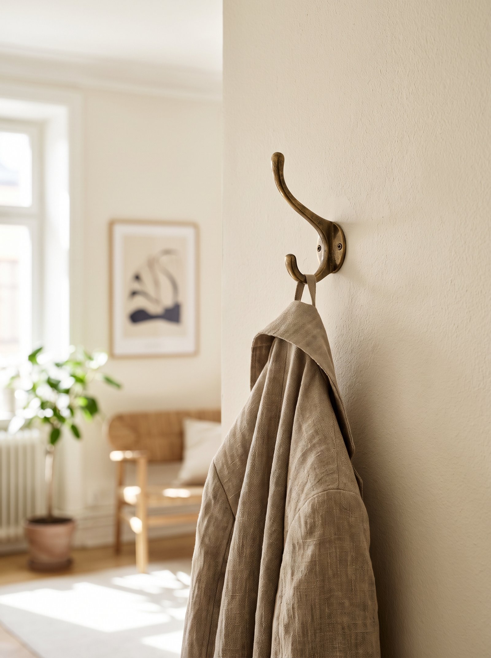 Hang a single brass hook with statement art