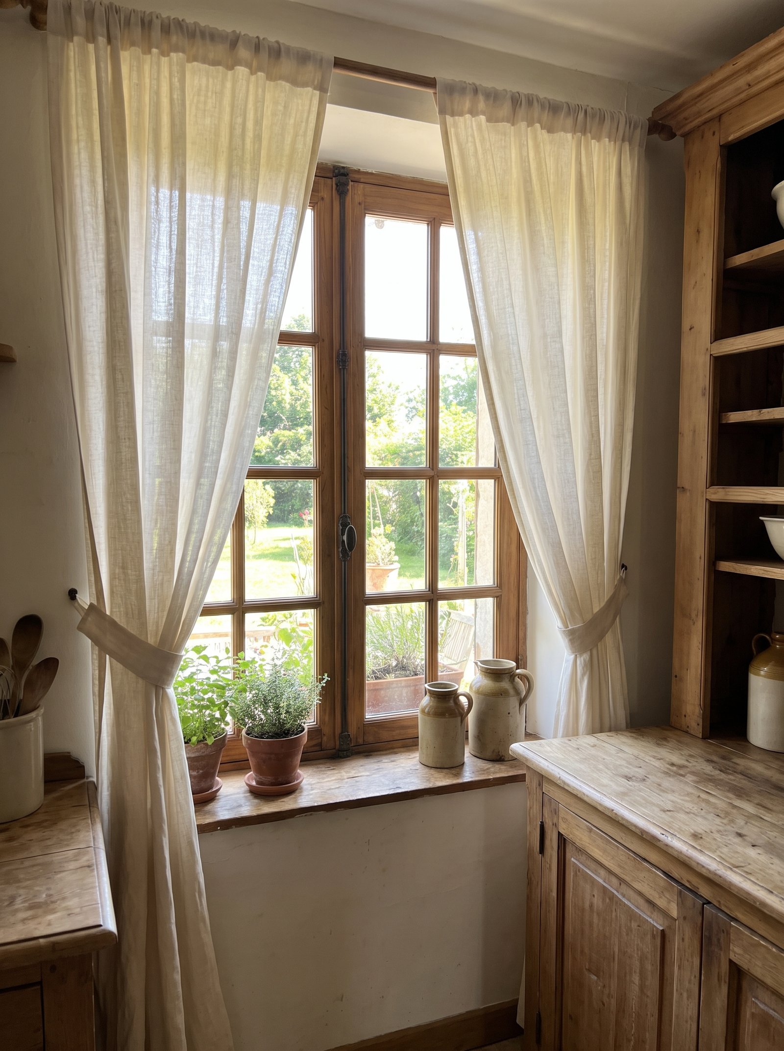 Replace blinds with linen roman shades
