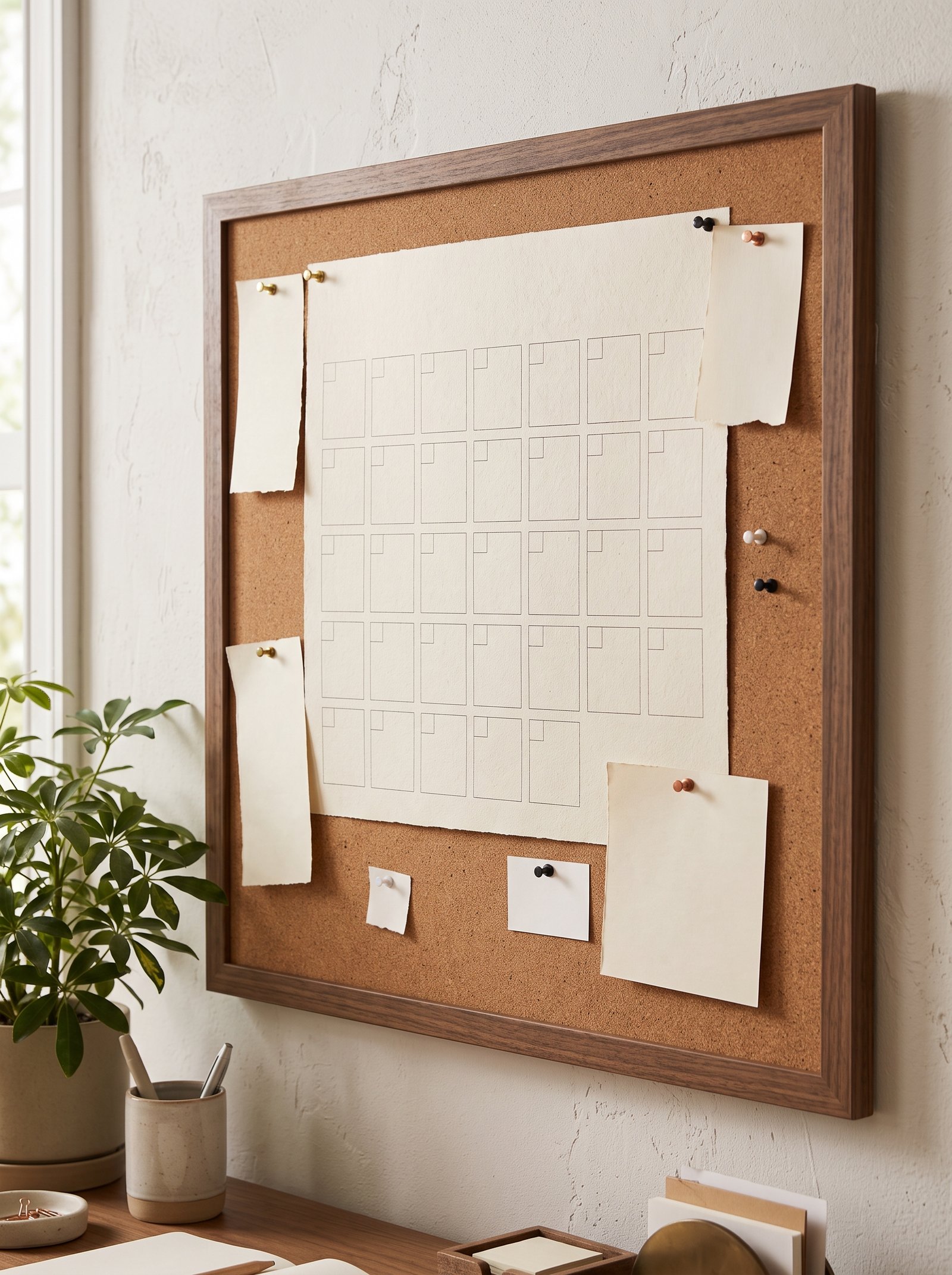 Mount a cork board above the desk