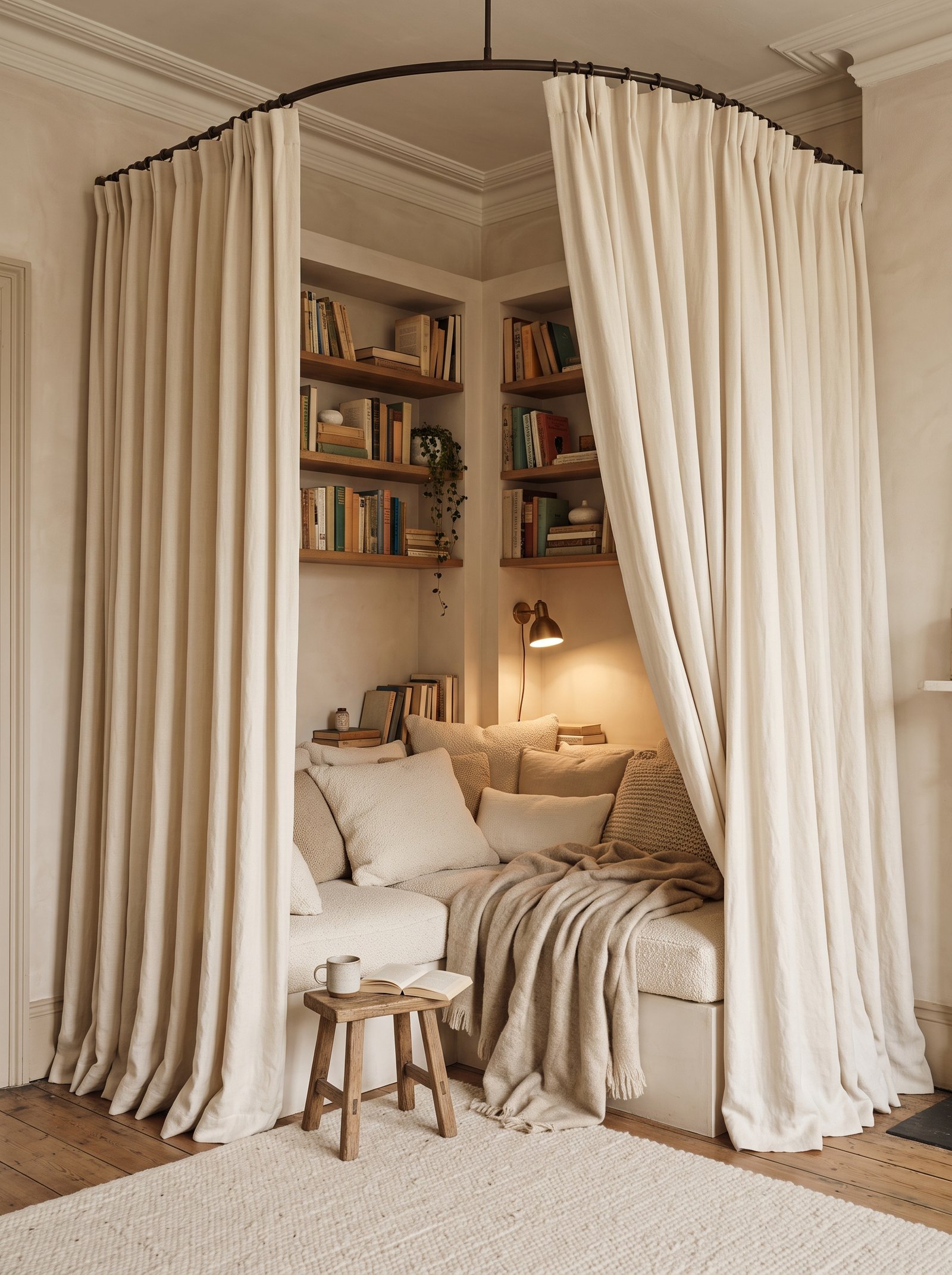 Enclose a corner with curtains