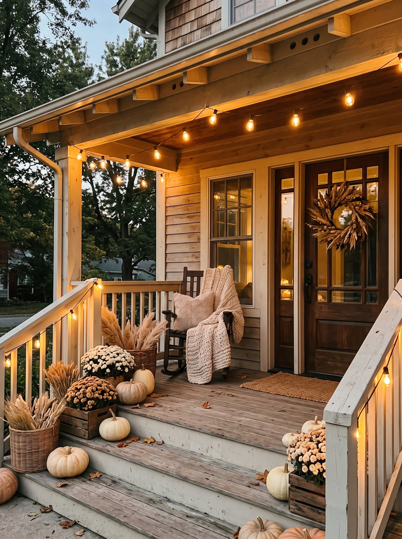 String warm fall porch lights