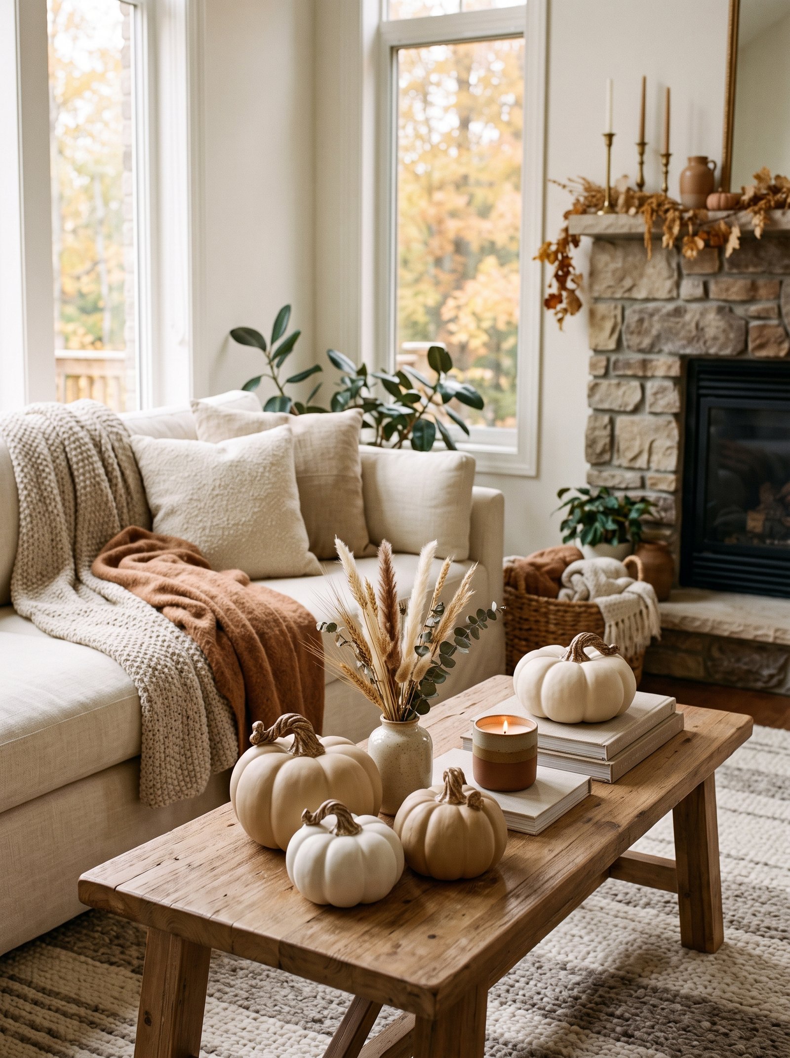 Add cream or sage ceramic pumpkins