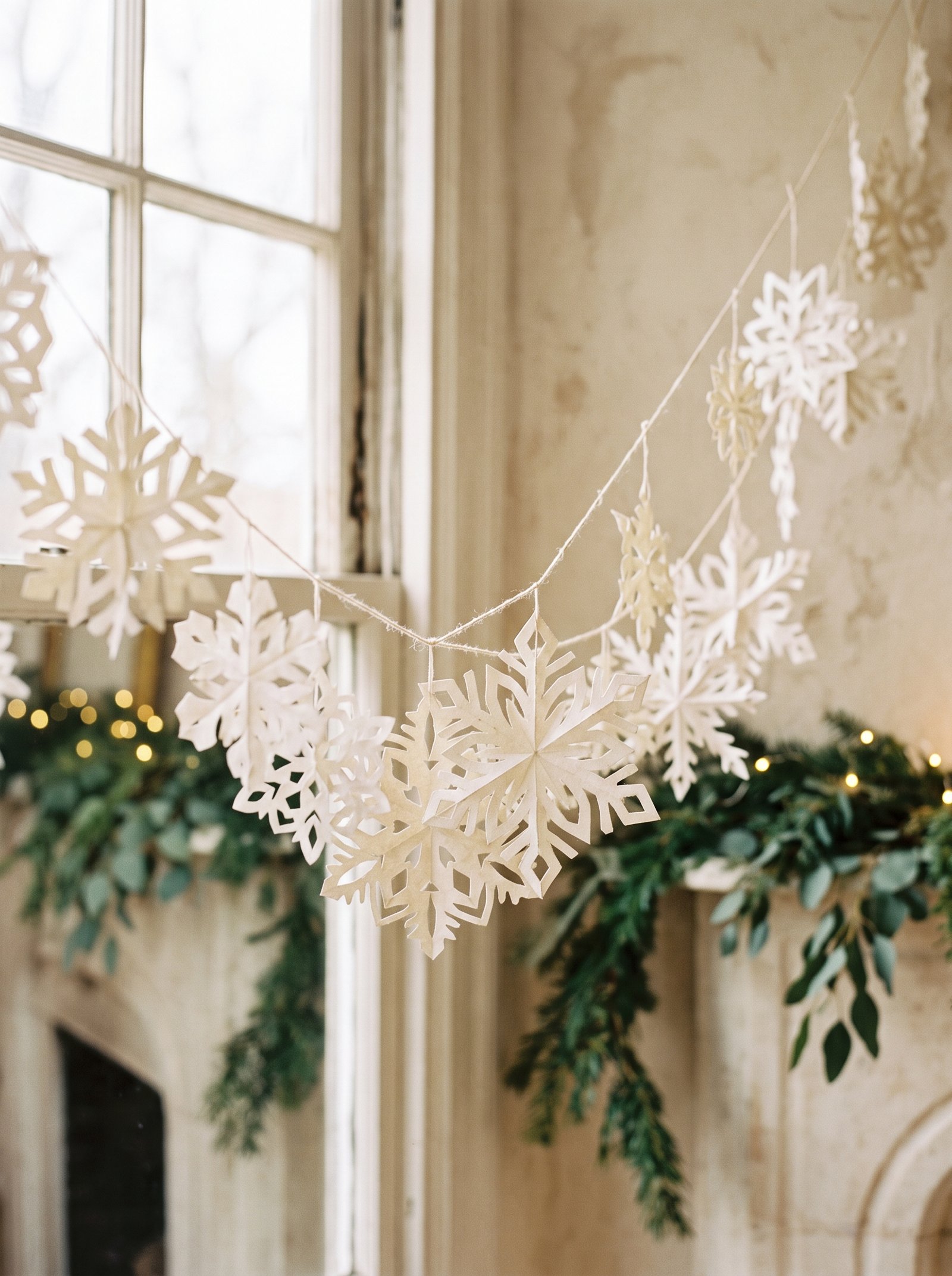Hang paper snowflake garlands