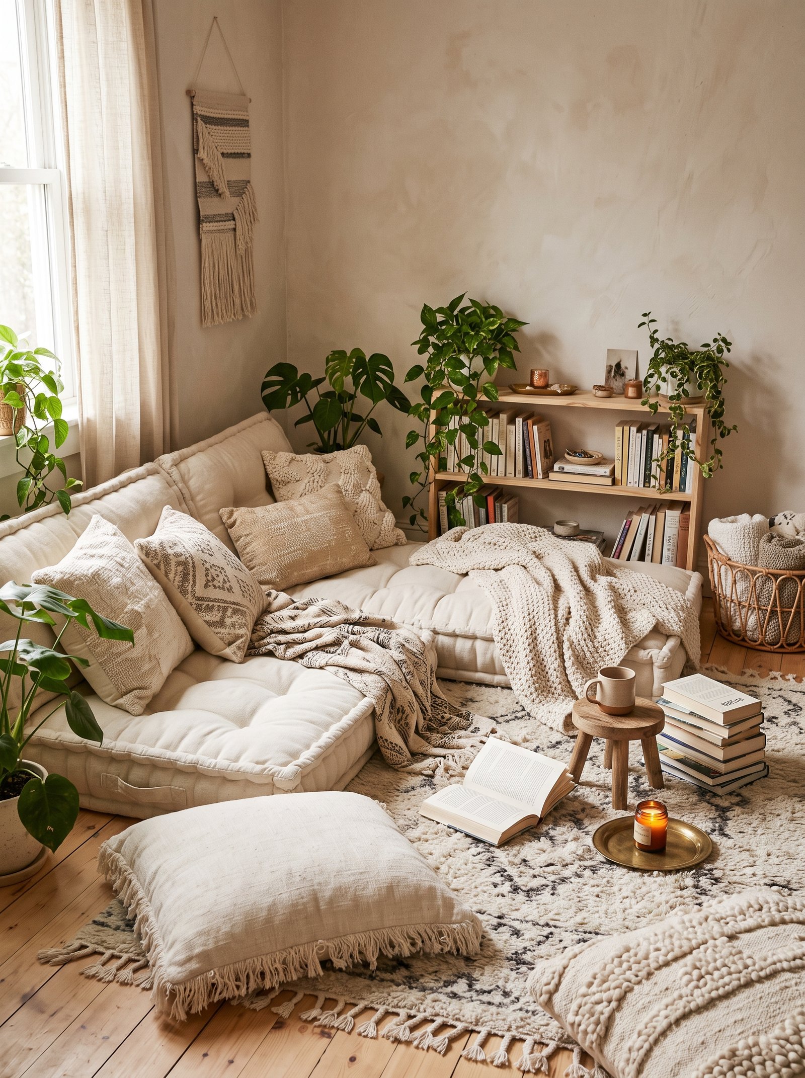 Pile floor cushions boho-style