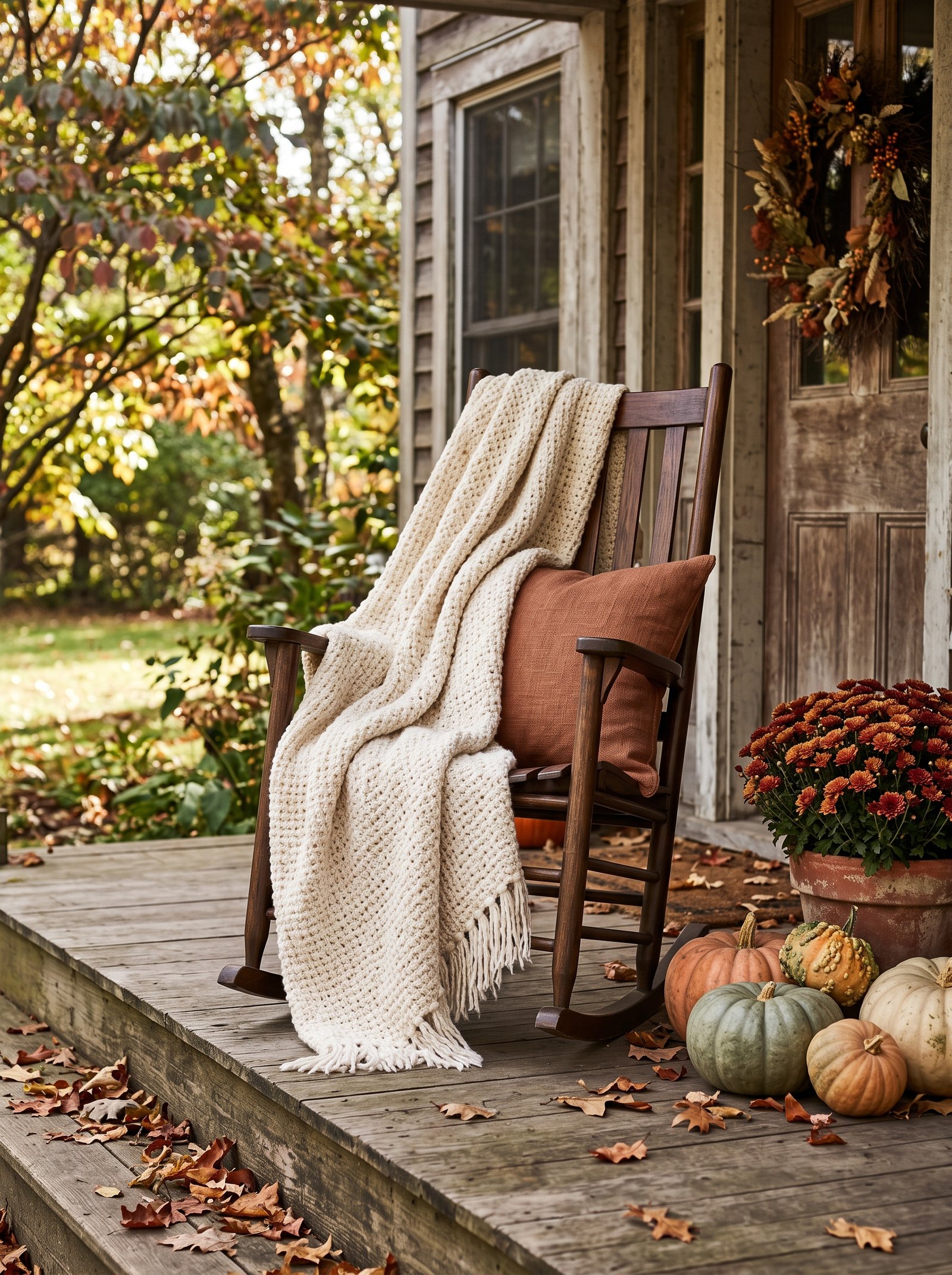 Drape a chunky knit throw over the rocker