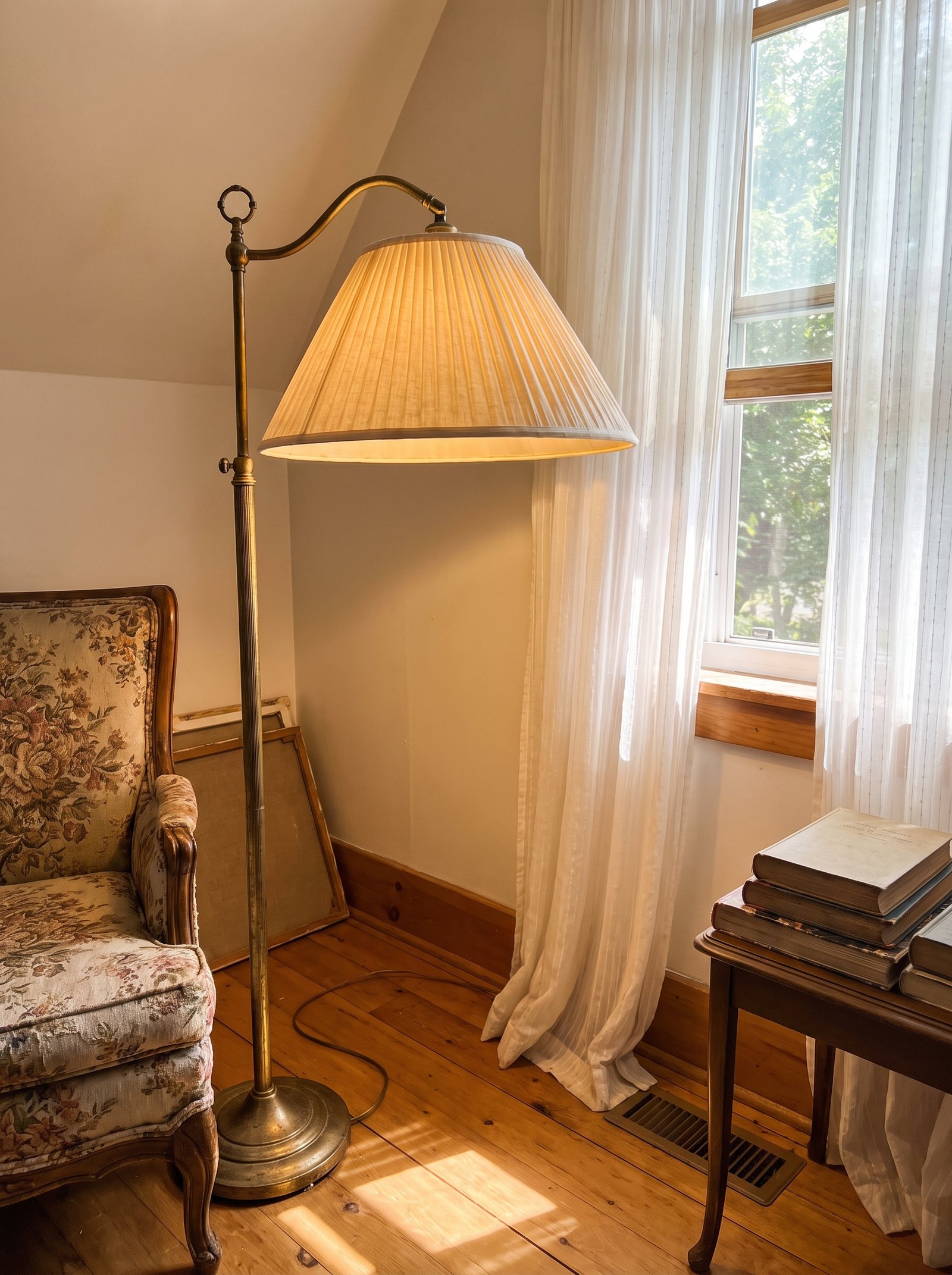 Add a vintage brass floor lamp