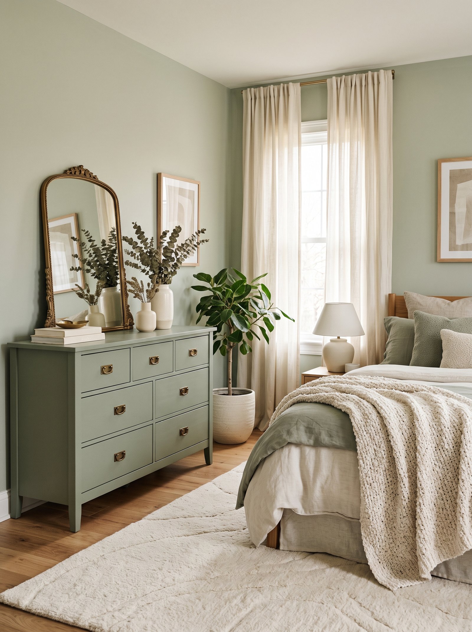 Paint the dresser in sage accent