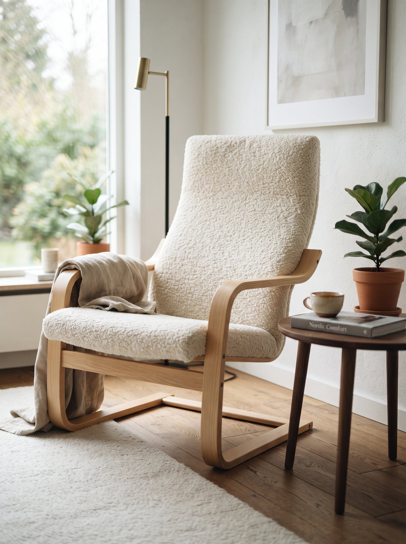 Two horizontal KALLAX bookcases joined end to end under a window with a custom cushion on top as a built-in window seat