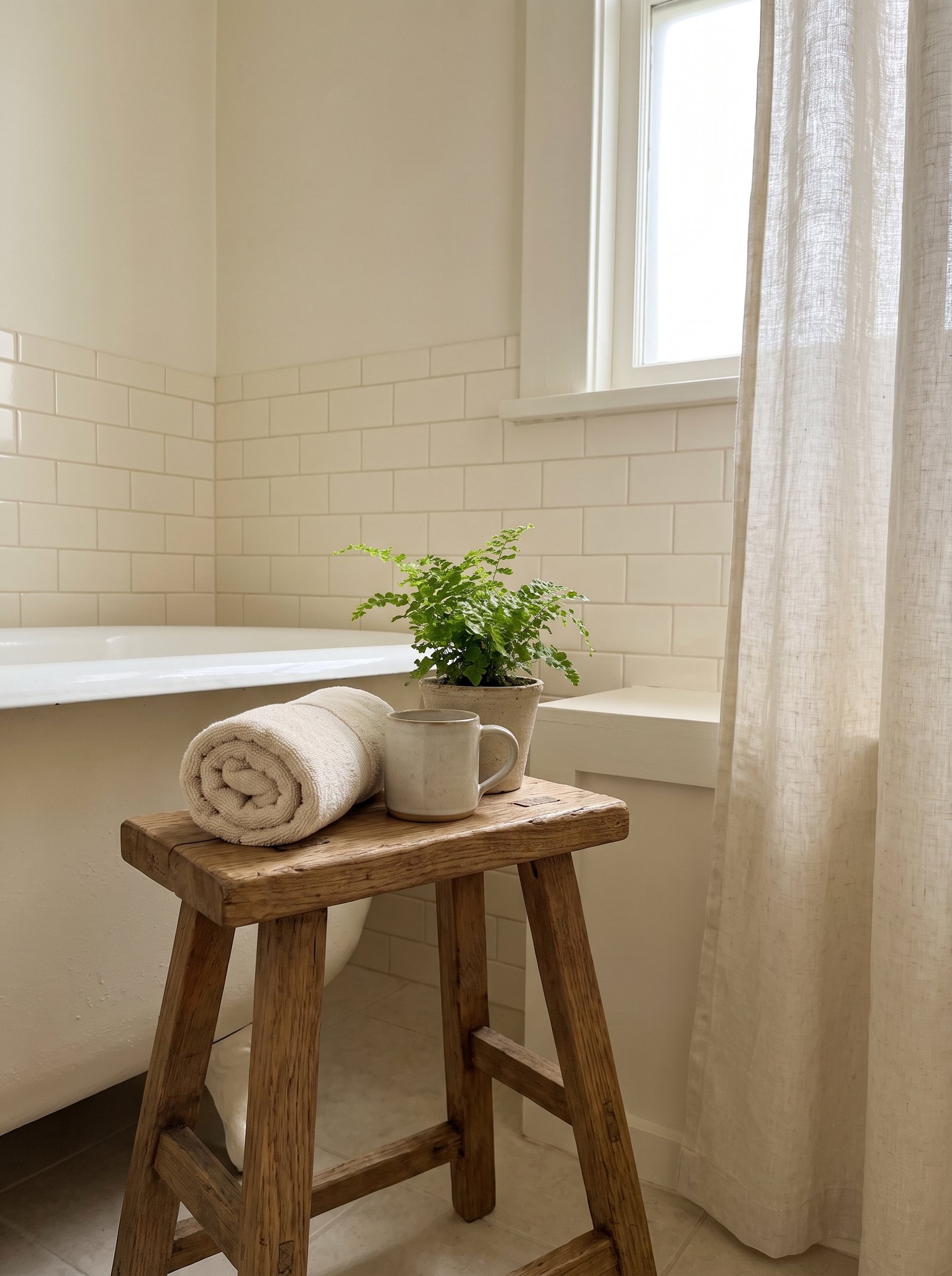 Use an oak stool as a side table
