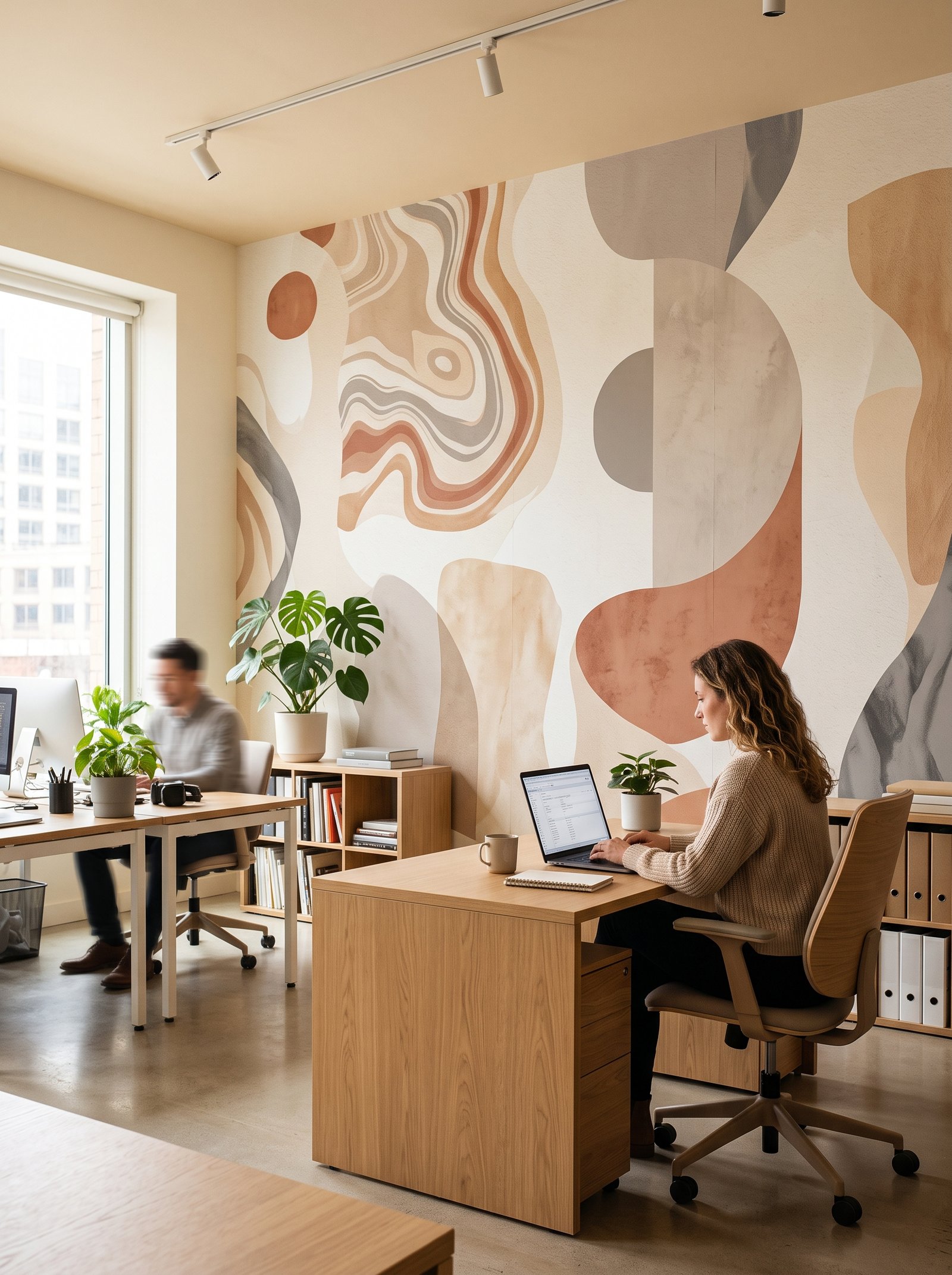 Abstract art wallpaper in the home office