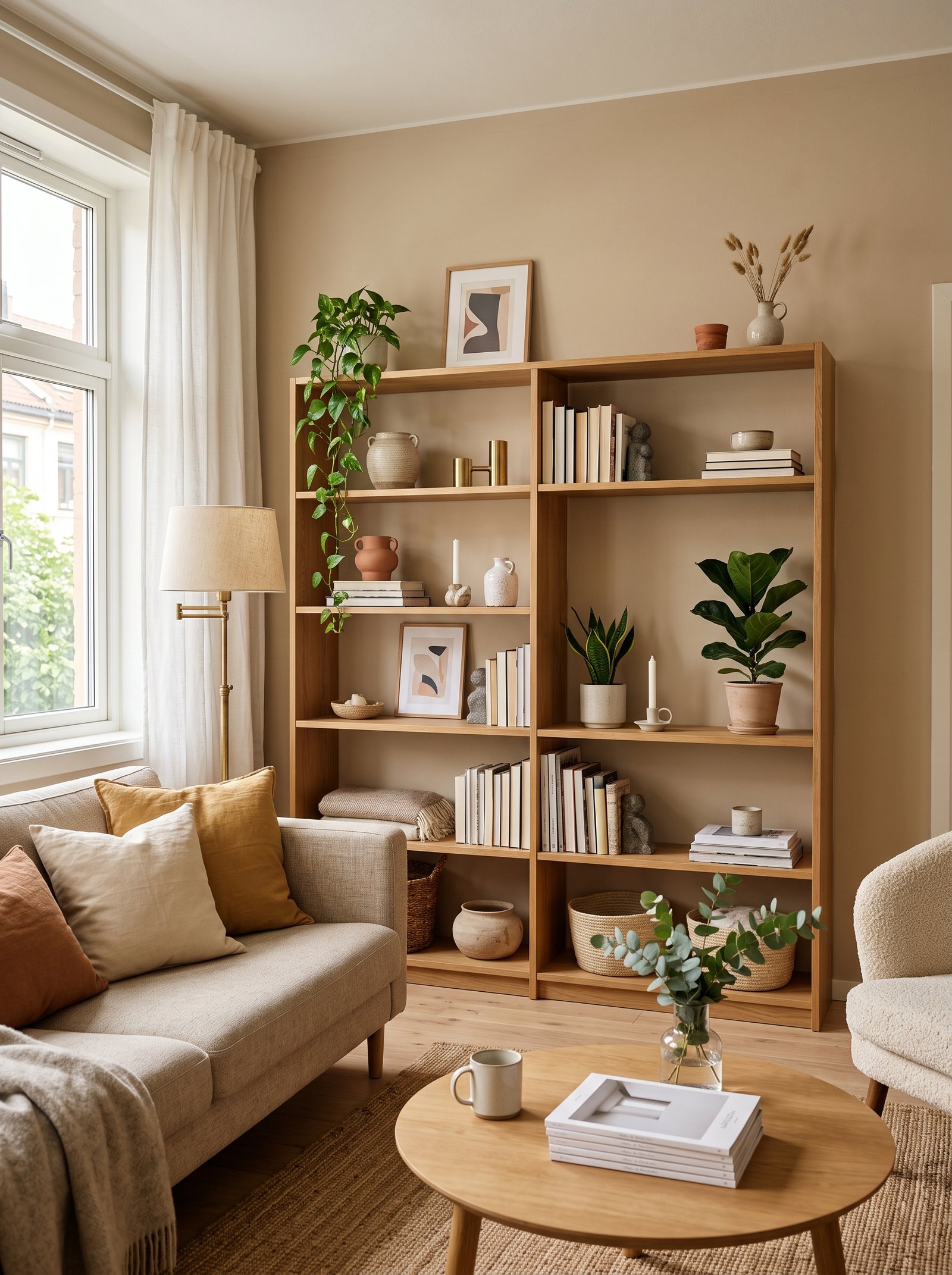 Style open shelves against the wall