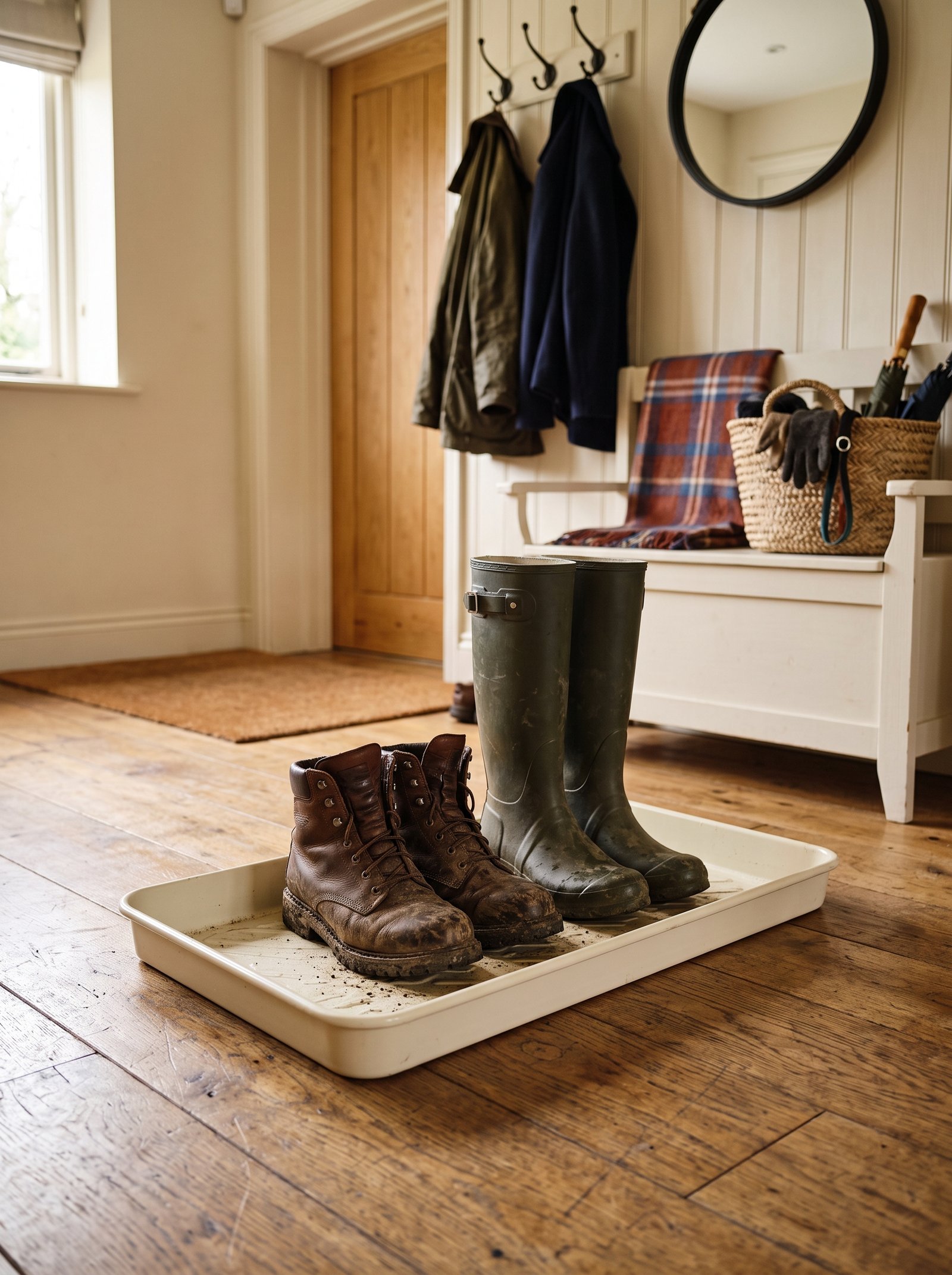 Place a boot tray by the door